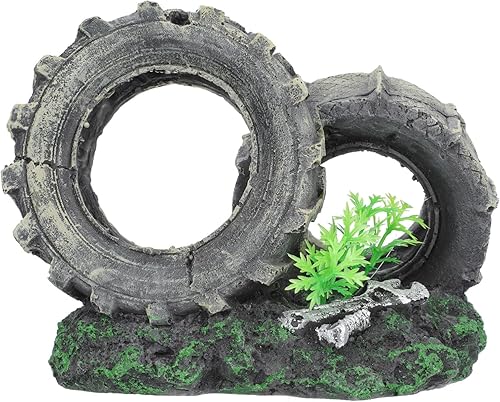 DOITOOL Decoraciones de neumáticos de acuario, decoraciones de neumáticos de resina, adorno de neumático de pecera, decoración de acuario