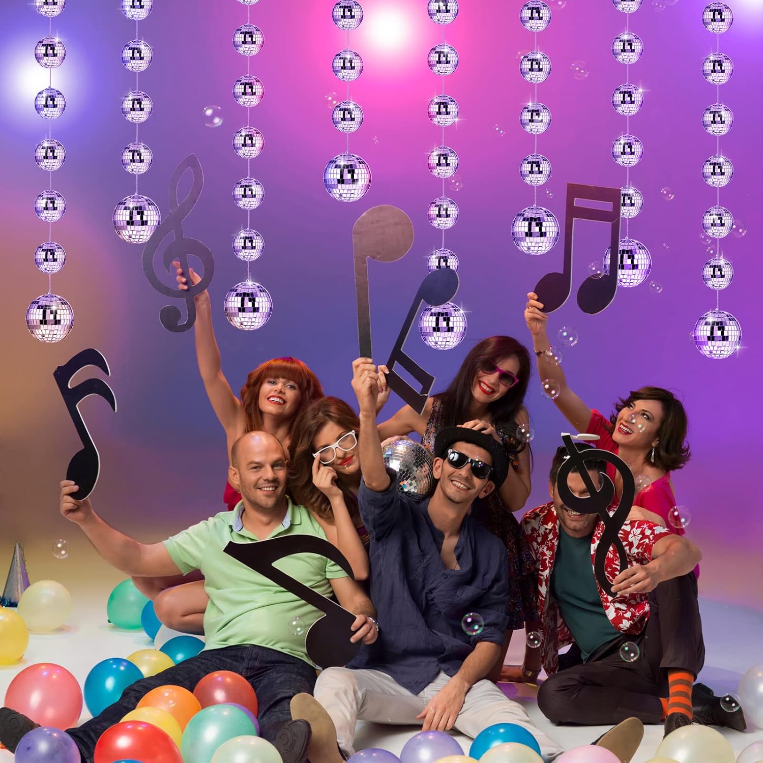 Sumind 8 Pack Disco Party Decorations Mini Disco Ball Garlands Silver Mirror Ball Hanging Banner Silver Streamer Curtains for Birthday Wedding Christmas Party Backdrop Supplies(2 Inch, 3 Inch)