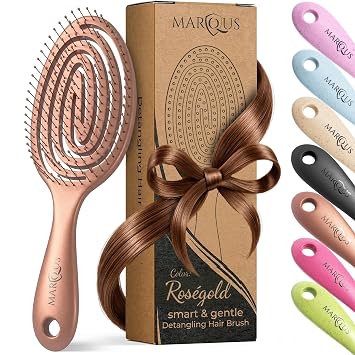 marQus Haarbürste ohne Ziepen mit einzigartiger Doppelspiralfeder und noch mehr Borsten zur optimalen Druckverteilung und Pflege, Entwirrbürste für jeden Haartyp, 1 Stück, Farbe Metallic Rosegold