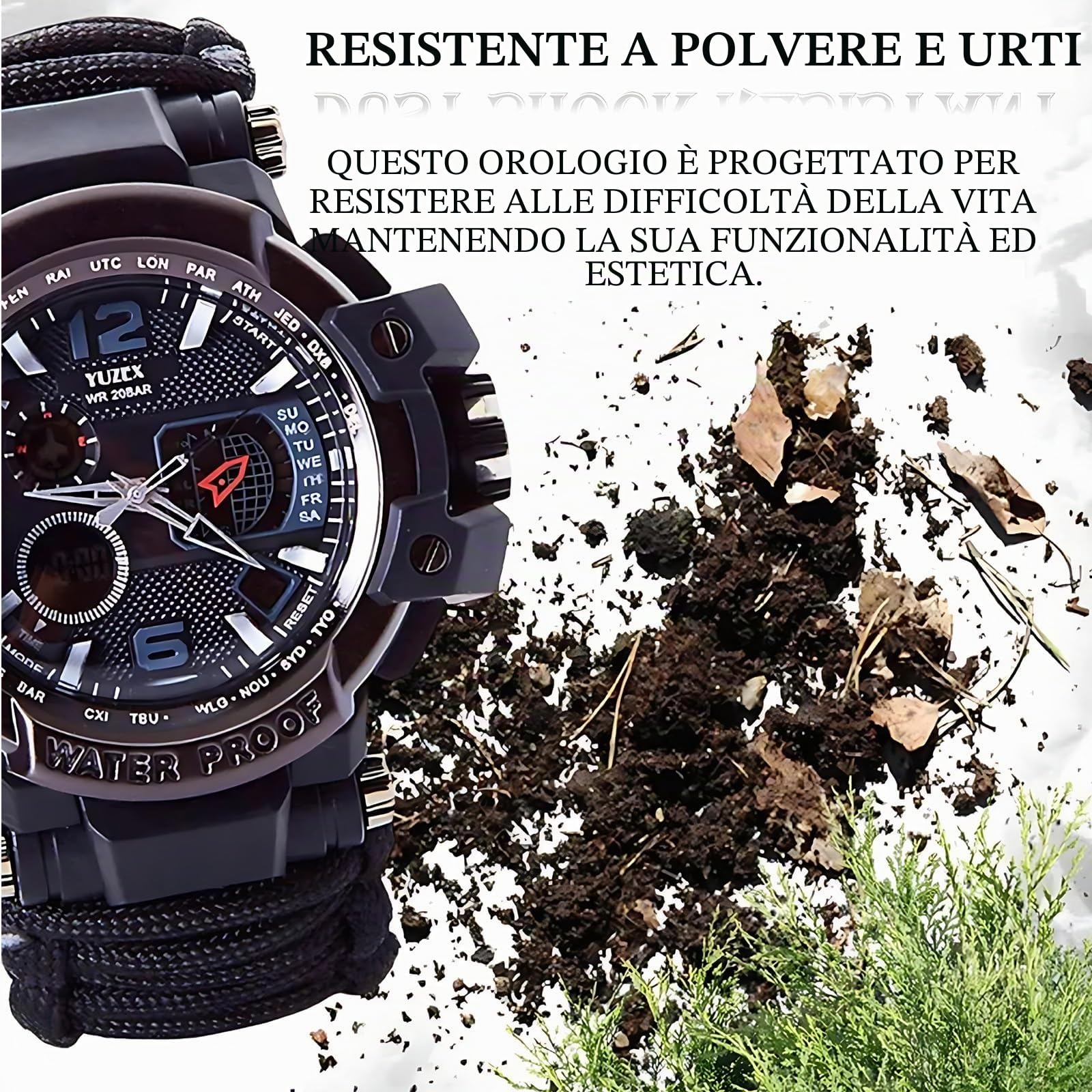 50M Impermeabile Militare Tattico Paracord Orologio Multifunzione Outdoor Survival Watch per Uomo Sport Orologi da Polso con Bussola Termometro