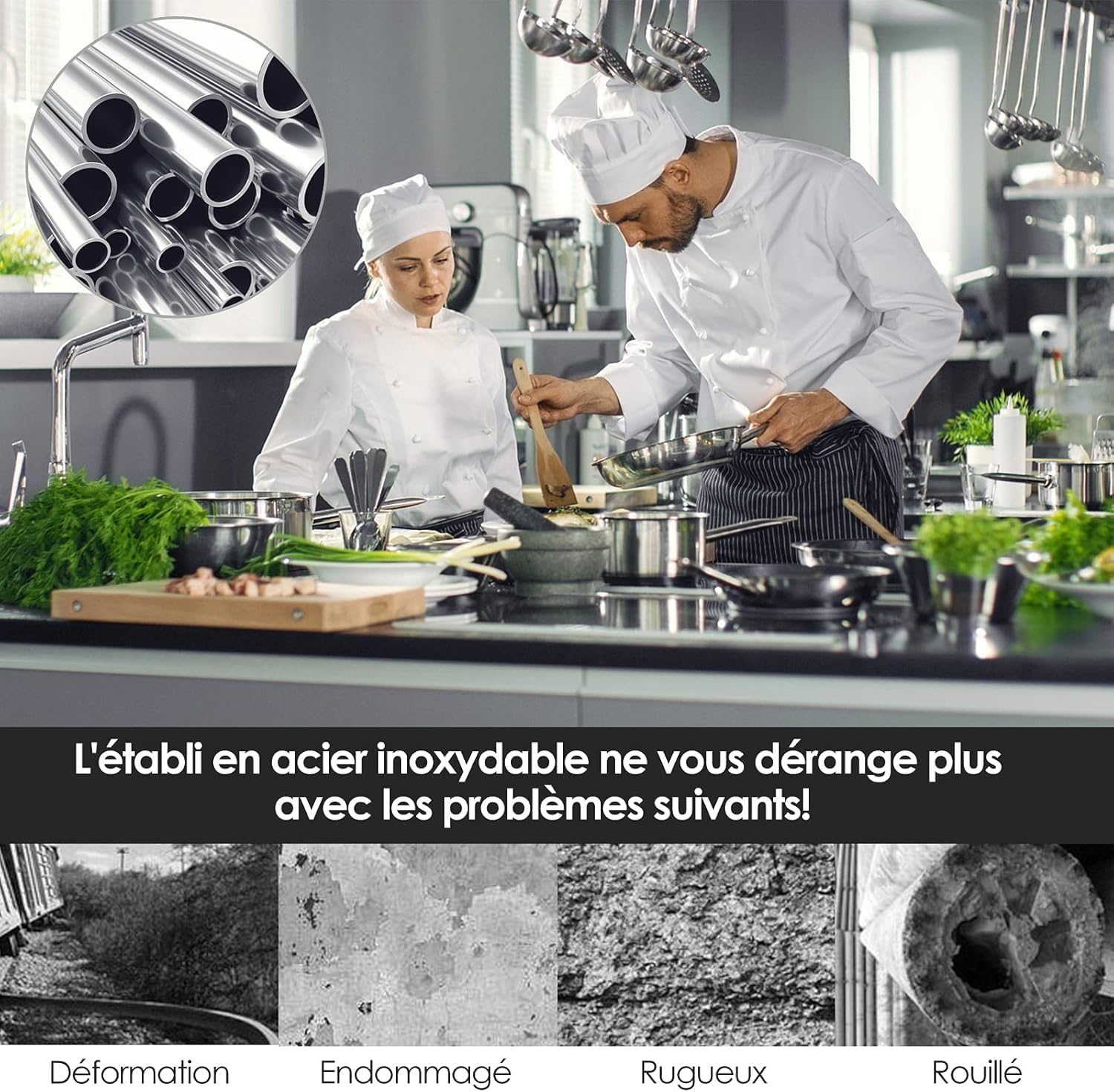 GOPLUS Mesa de Trabajo de Cocina de Acero Inoxidable con 2 Estantes, Mesa de Trabajo Profesional para Cocina y Operaciones Industriales (122 x 61 x 90 CM)