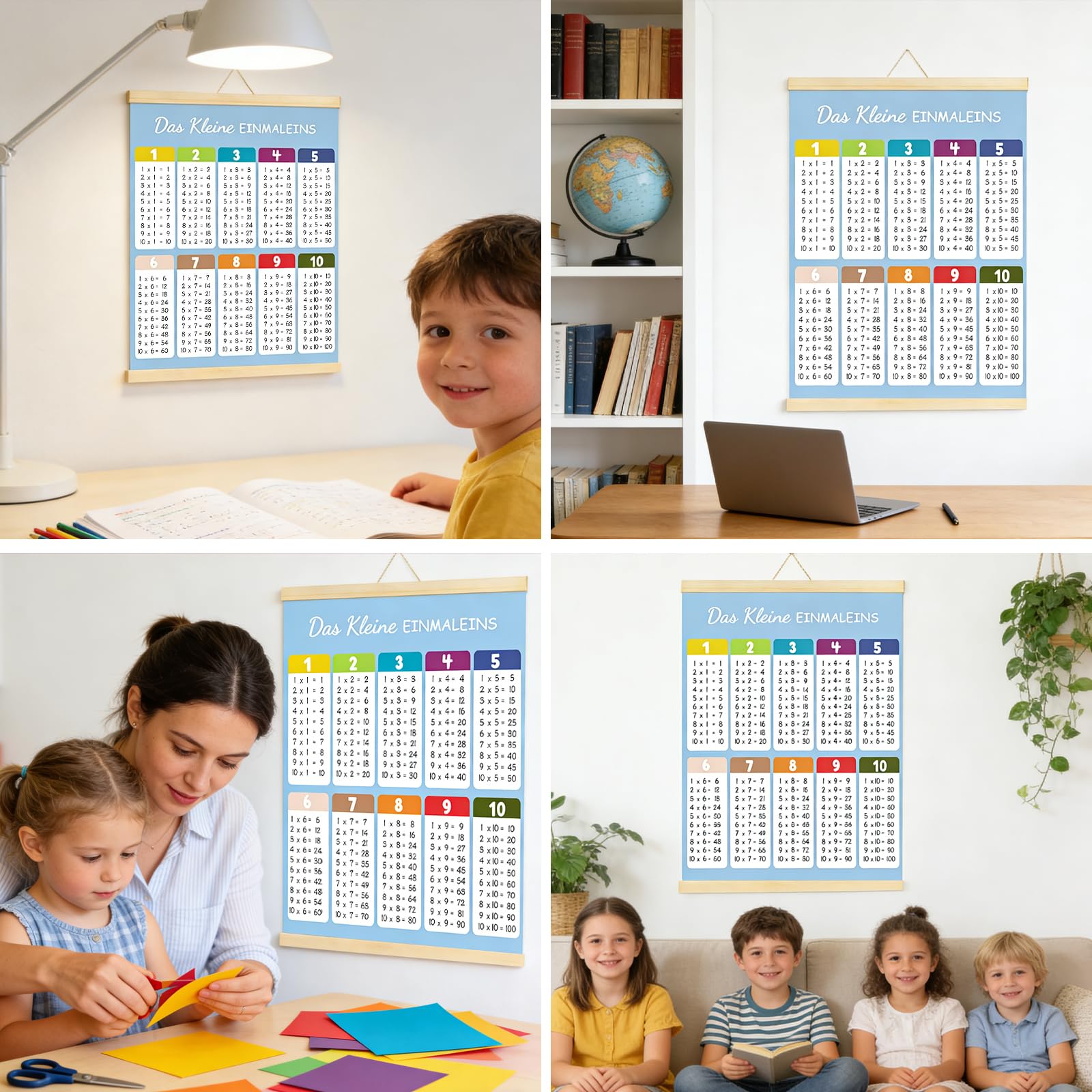 Pynzeka Póster Tablas de Multiplicar Póster de Aprendizaje 1 x 1 Mural para Niños y Estudiantes Primer Año