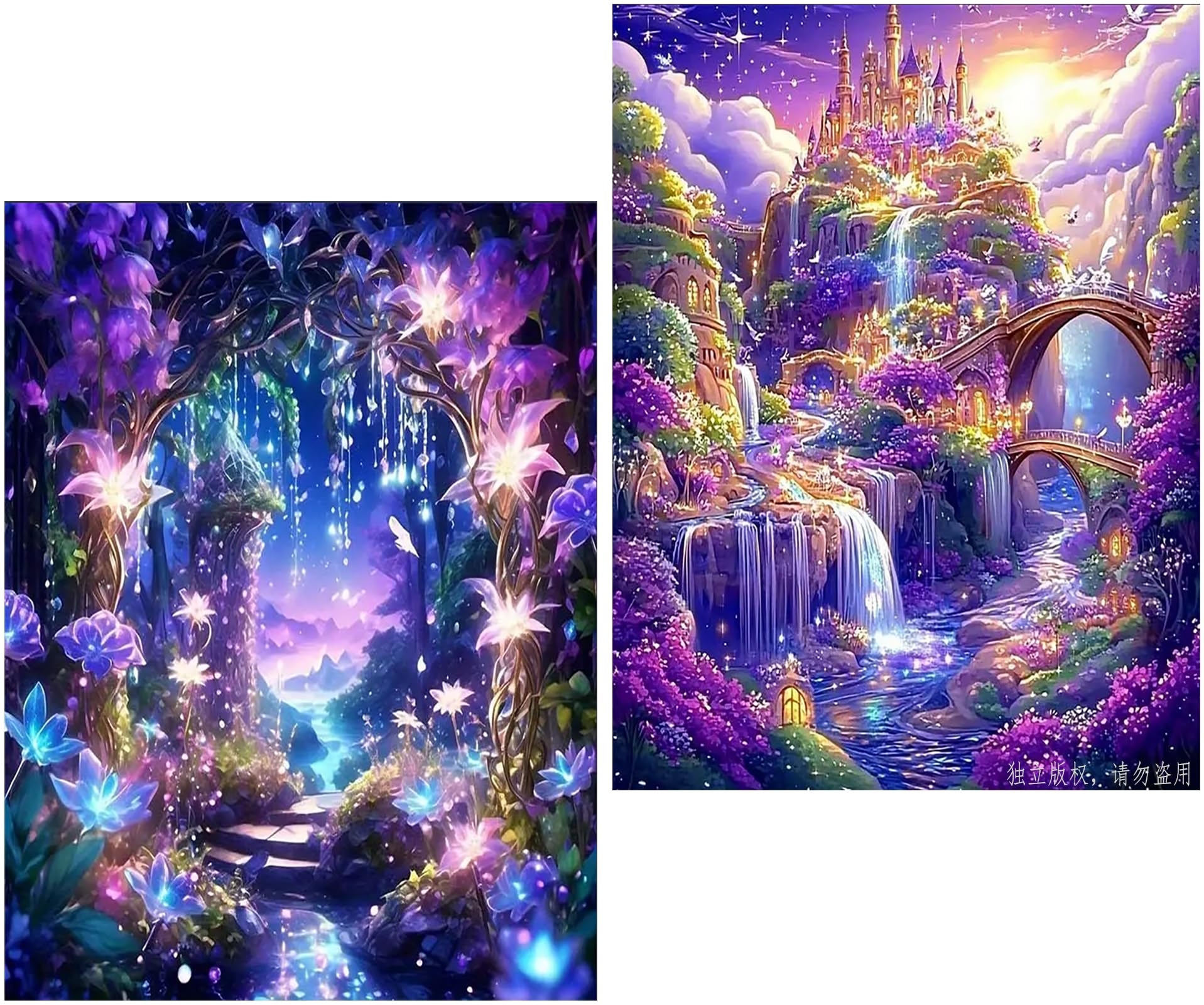 Amyaker ダイヤモンドアート キット 四角いビーズ 全面 2個セット ダイアモンドビーズ絵画キット DIY 手作り絵画 モザイクアート 5D モザイクアート ダイヤモンド塗装 全面貼り付けタイプ 30x40cm ワンダーランド城