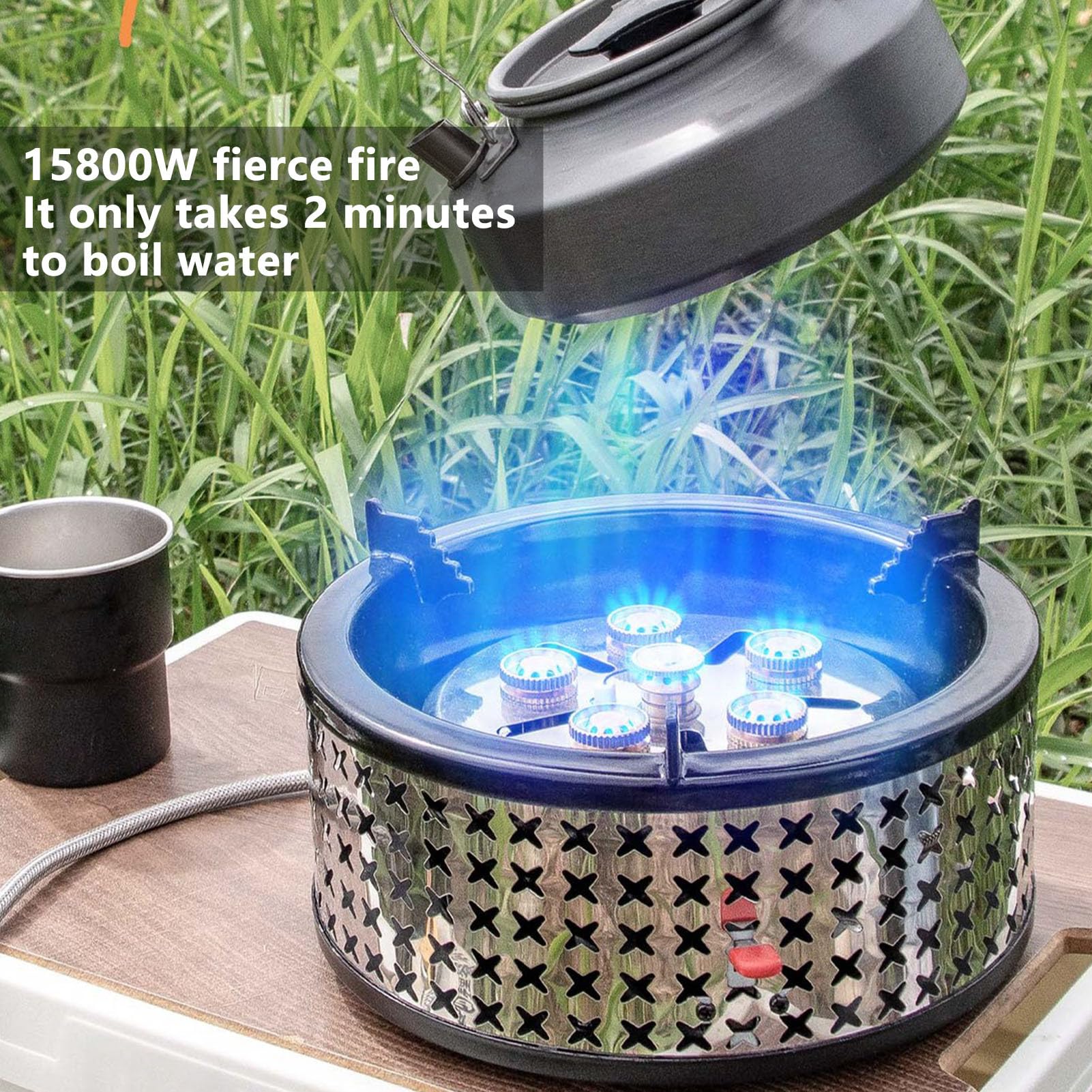 Réchaud de Camping 15800 Brûleur à Feu Portable pour le Camping | Réchaud de Camping à Gaz pour Cuisine Extérieure Randonnée Trekking Pique-Nique Barbecue