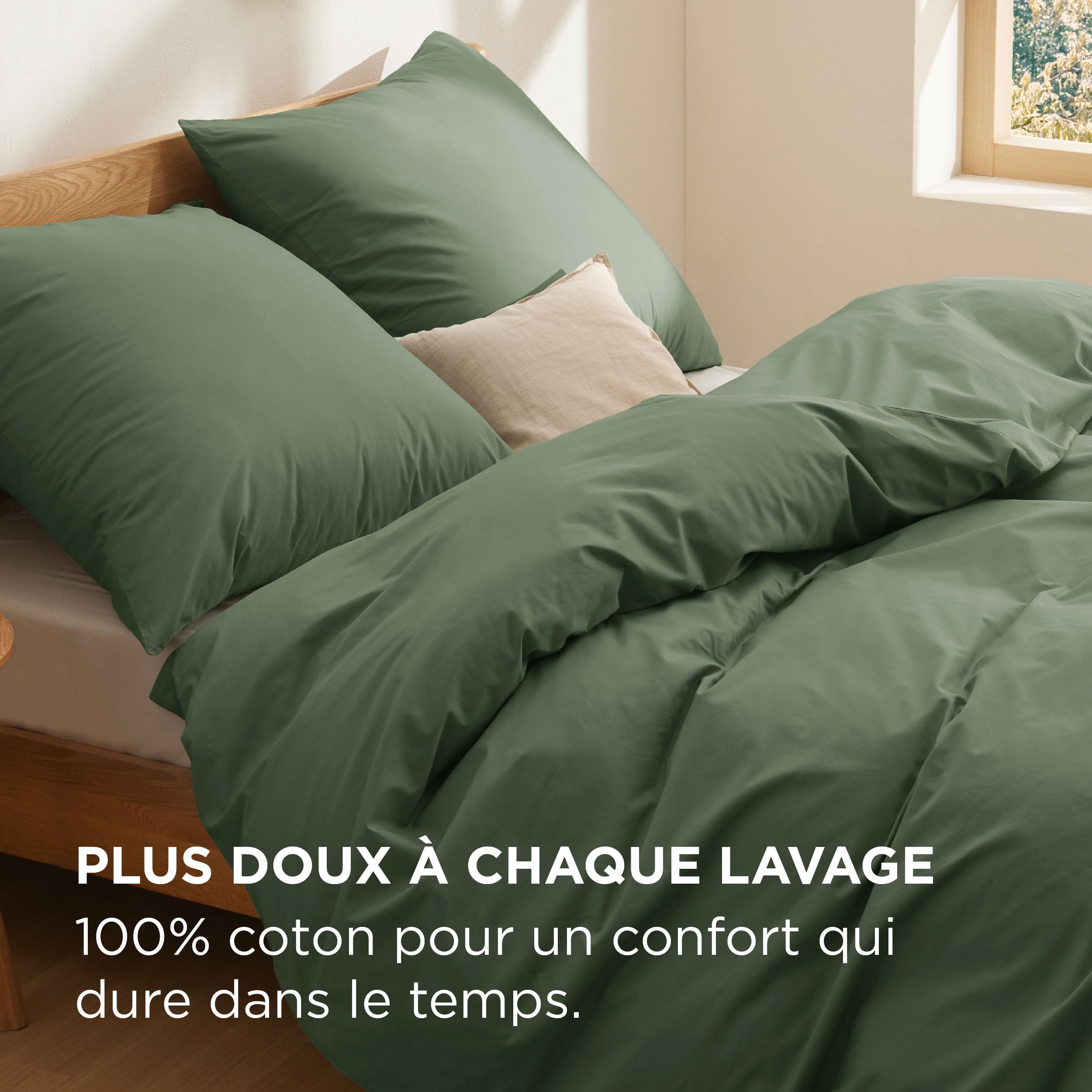 Bedsure Poszwa na kołdrę 240x220 - Parure w 100% z bawełny Certyfikat Oeko-Tex - Zestaw poszewek na kołdrę 220 x 240 + 2 poszewki na poduszki 65 x 65 cm z zamkiem błyskawicznym - Oliwkowa zieleń