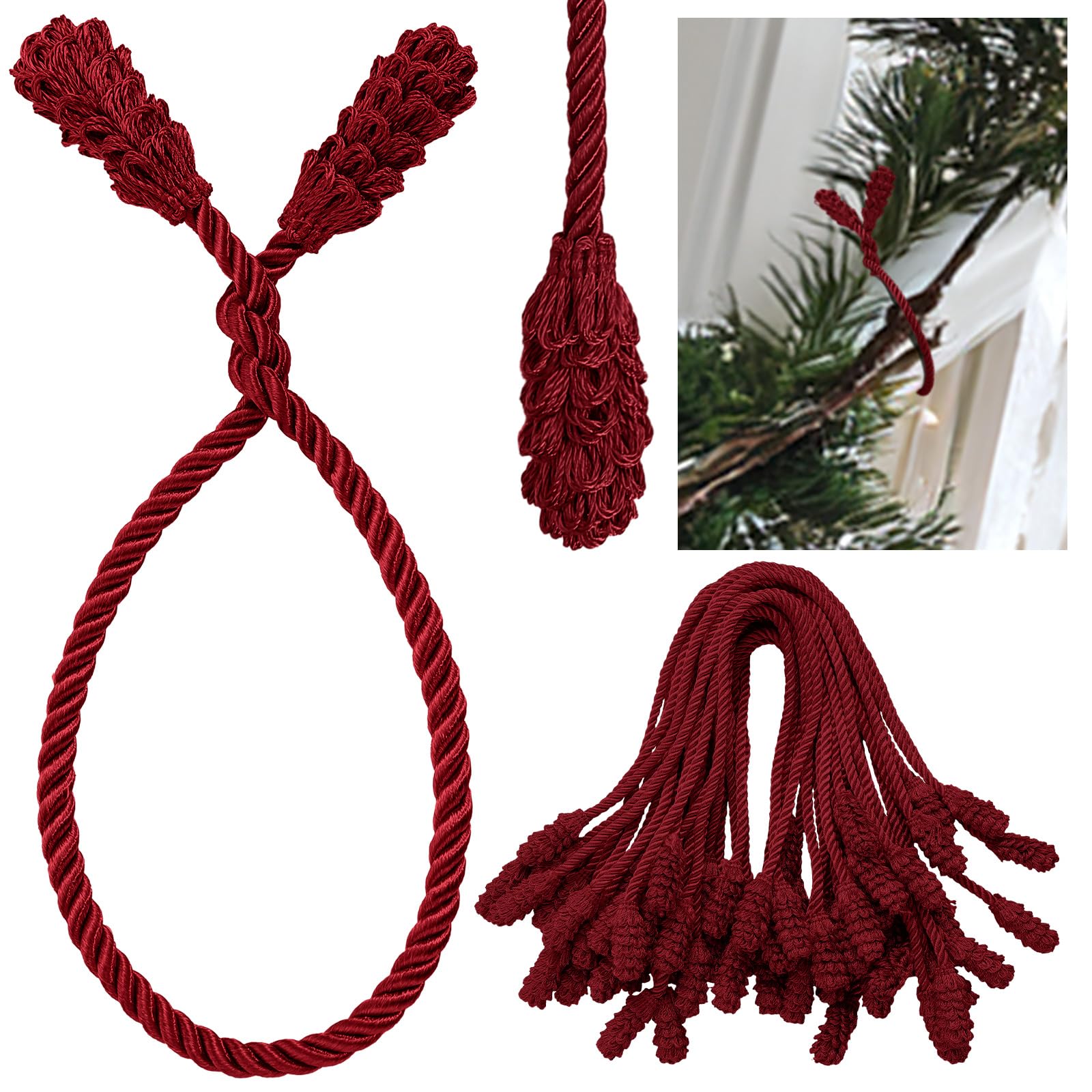 Shappy Burgundy 24 Pieces Christmas Garland Banister Ties Christmas Decorative Reusable And Flexible Twist Ties For Garland, Banister Home Decoration (Burgundy)