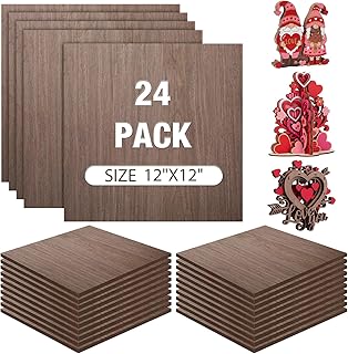 24 Pack Wood Sheets 12 x 12 Inch Plywood Board for Valentine's Laser Engraving Cutting 3 mm Thick Unfinished Wood Boards for DIY Project Crafting Cutting Architectural Model (Walnut Color)