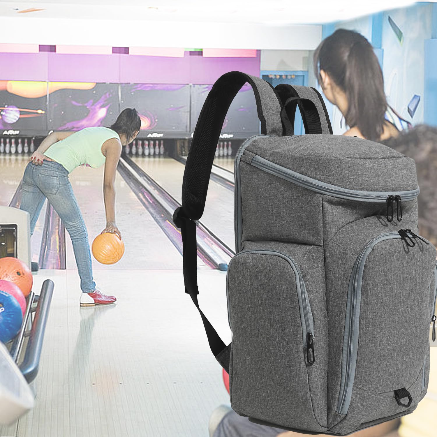 Sac à dos de bowling pour boule simple avec sac à chaussures jusqu'à 45,7 cm, sac de bowling avec support de balle rembourré pour accessoires