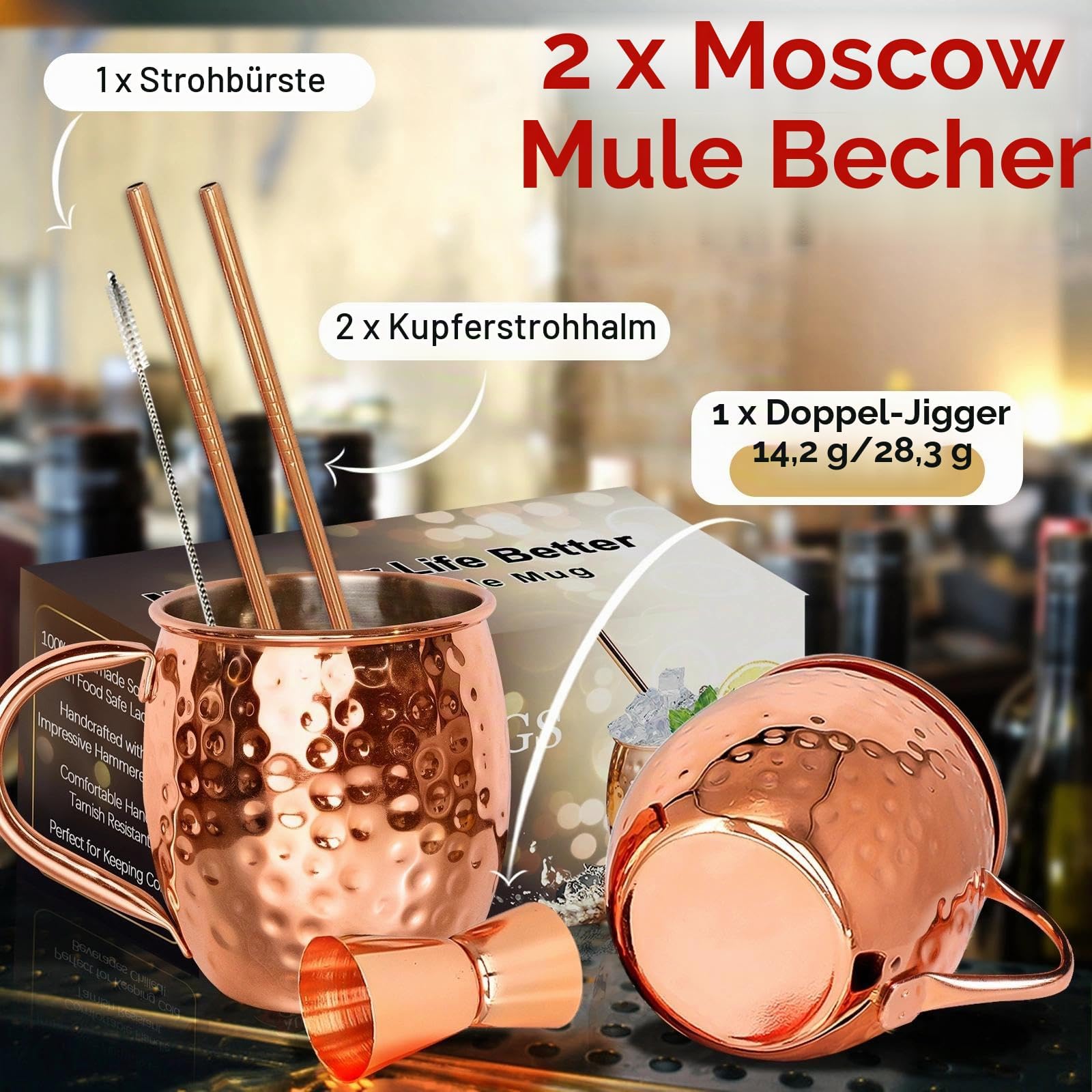 LINALL Moscow Mule, set di 2 tazze in acciaio inox placcato rame, 510 g, per bevande fredde, 2 pezzi