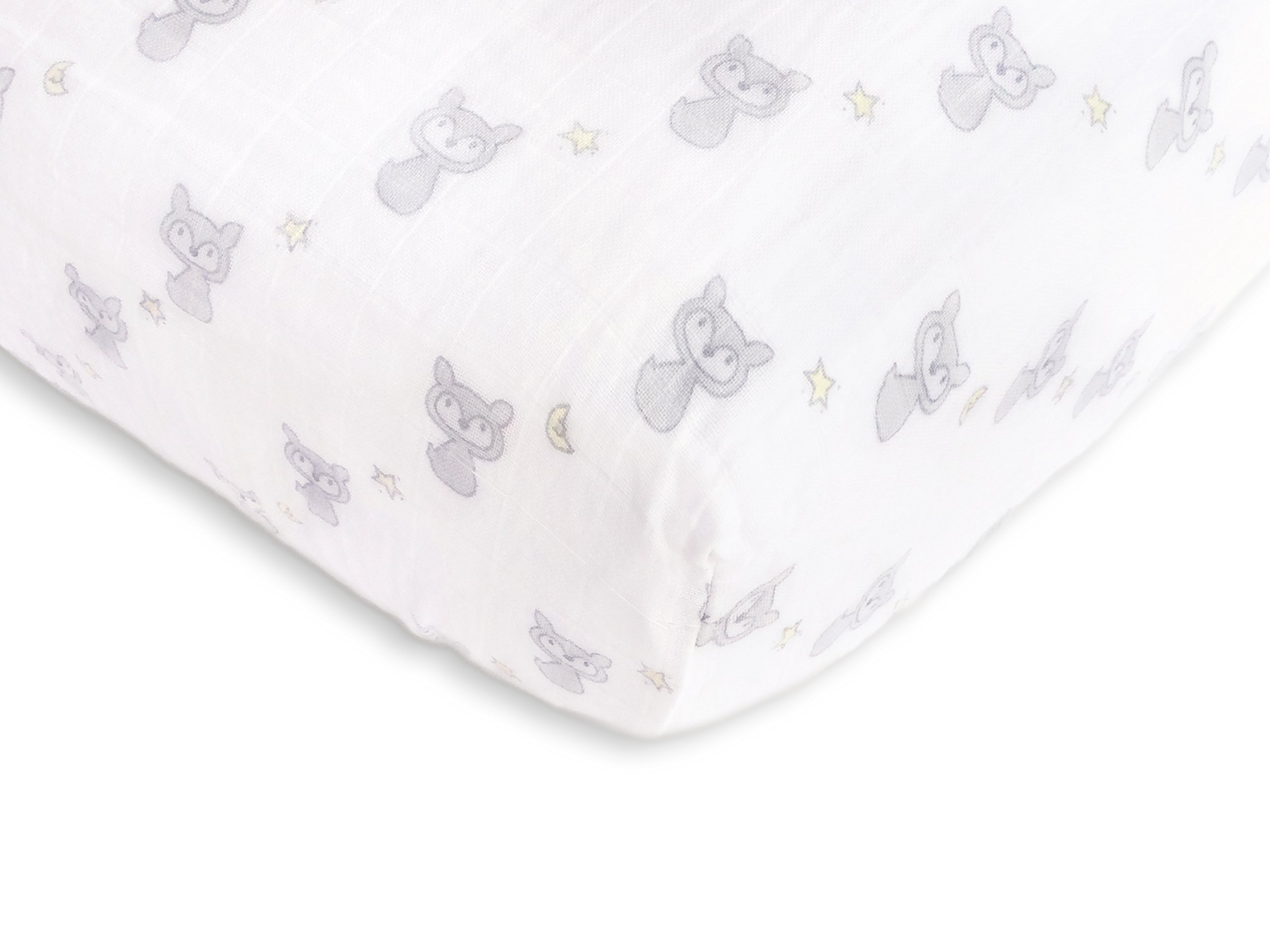 SwaddleDesignsCotton Muslin Fitted Crib Sheet/Toddler Sheet, Sterling Fox + Star