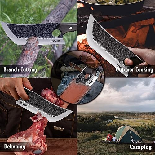 Miniatura 5 de Huusk Cuchillos vikingo mejorados a mano forjado a mano cuchillo deshuesador con cuchillo de carnicero forjado a mano