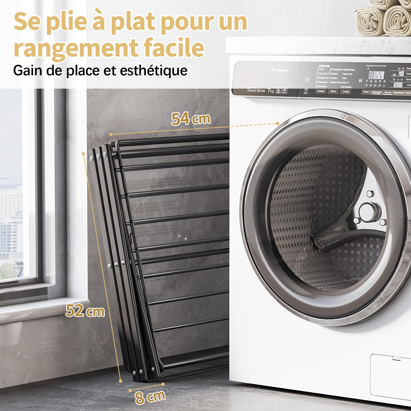 SKYIARIOL Etendoir Linge Interieur Pliable - Sechoir a Linge Pliable 3 Étagères Métallique Extérieur - et Extensible Gain de Place - Sèche Linge Tour - Solide Stable(Noir)