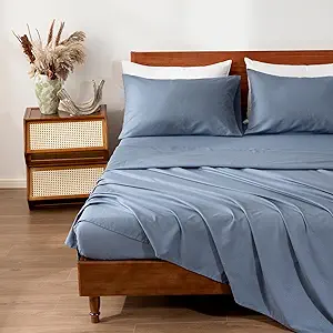SLEEP ZONE King Size Sheets Set, 4 Piece Hotel Luxury Embossed Bedding Sheets with Fitted Sheet, Flat Sheet & 2 Pillowcases - Deep Pocket (Honeycomb Flint Blue)