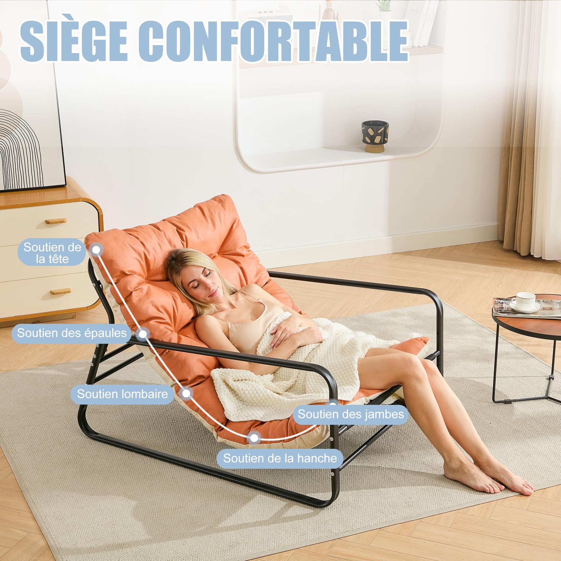 Fauteuil Jardin Exterieur avec Coussin réversible, Imperméable, Anti-Rouille rembourrée en Acier pour 2 Personnes pour Terrasse Salon Balcon- Capacité de Charge maximale de 160 kg, Orange et Beige