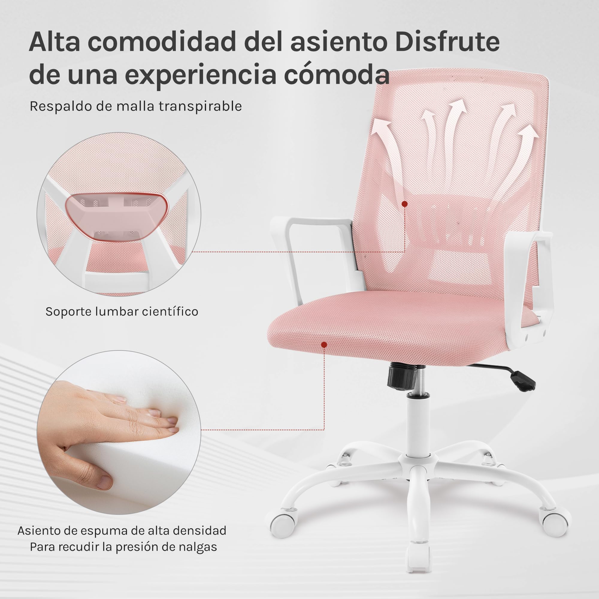 Silla Escritorio Ergonomica, Silla de Trabajo con Respaldo Ajustable y Reposabrazos, Regulable en Altura, Malla Transpirable, Azul
