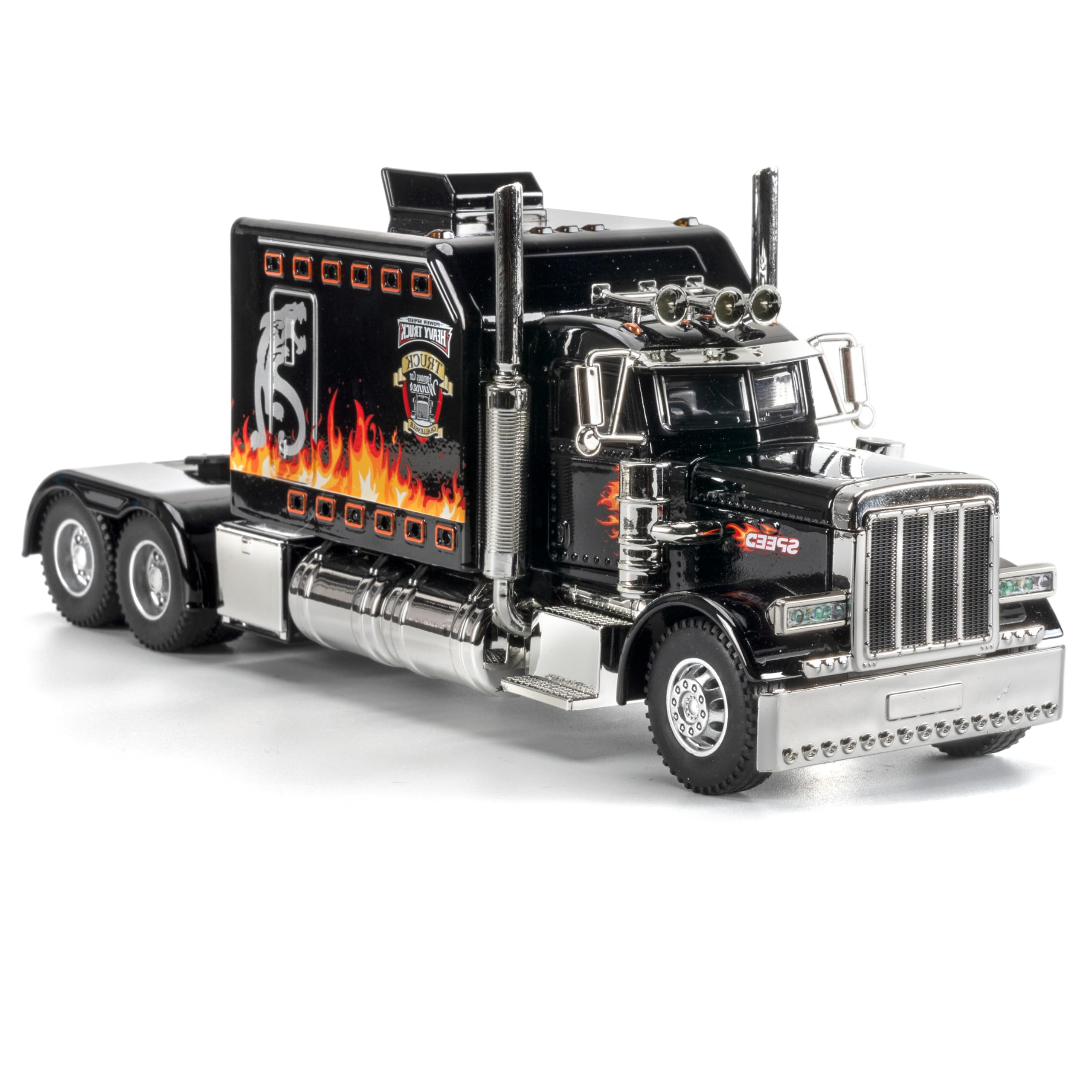 Toy Semi Heavy Truck Model 1/24 Black Alloy Collectible Diecast Vehicles with Lights and…