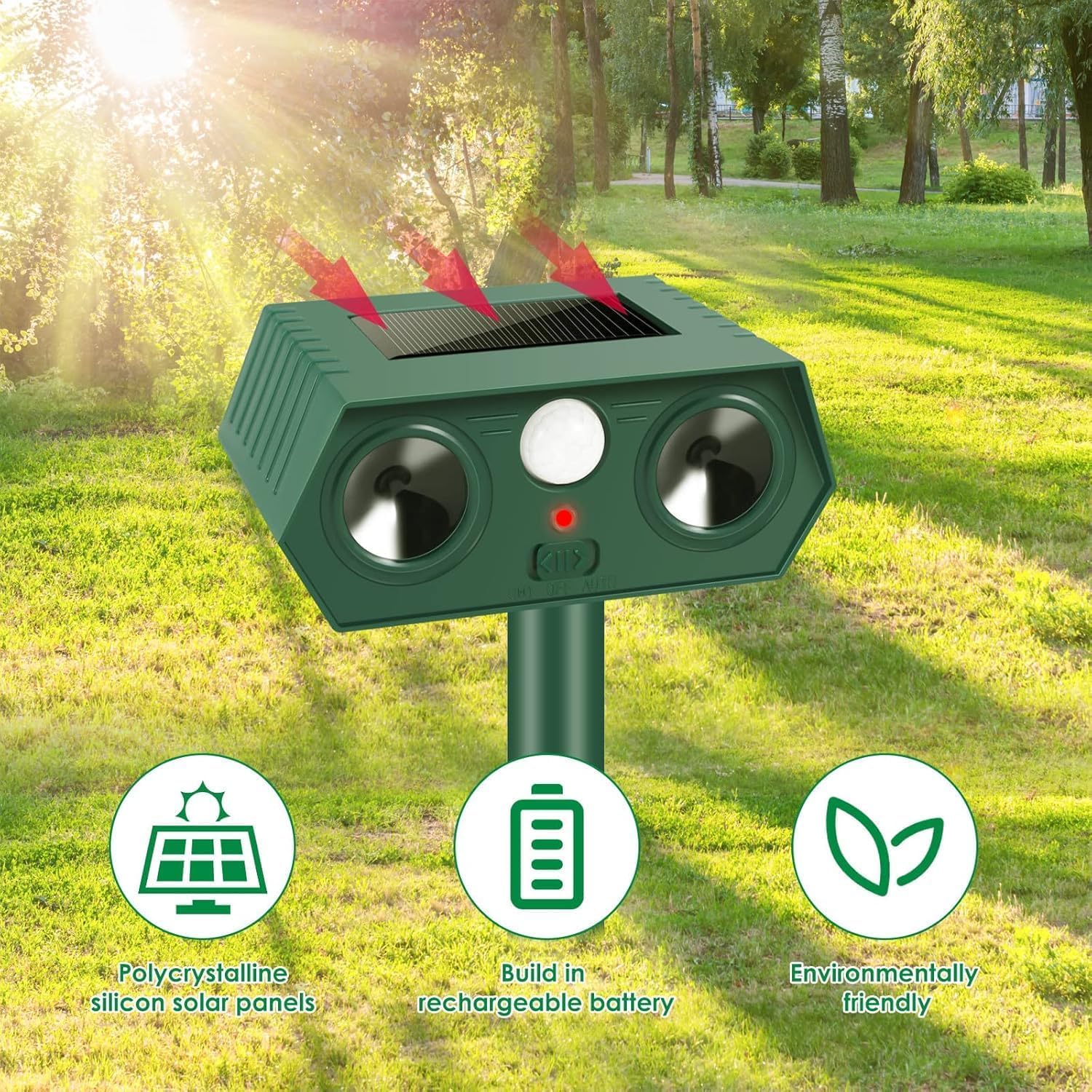 Repellente per gatti da giardino, ad ultrasuoni, con rilevamento del movimento, impermeabile, per gatti, volpi, scoiattoli, piccioni, 2 pezzi