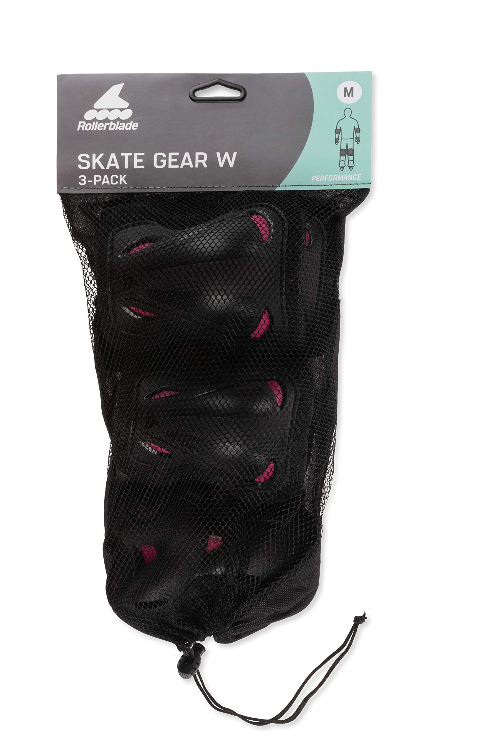 Rollerblade Skate Gear W zestaw 3 ochraniaczy na łokcie, kolana i dłonie, dla kobiet, czarne/malinowe