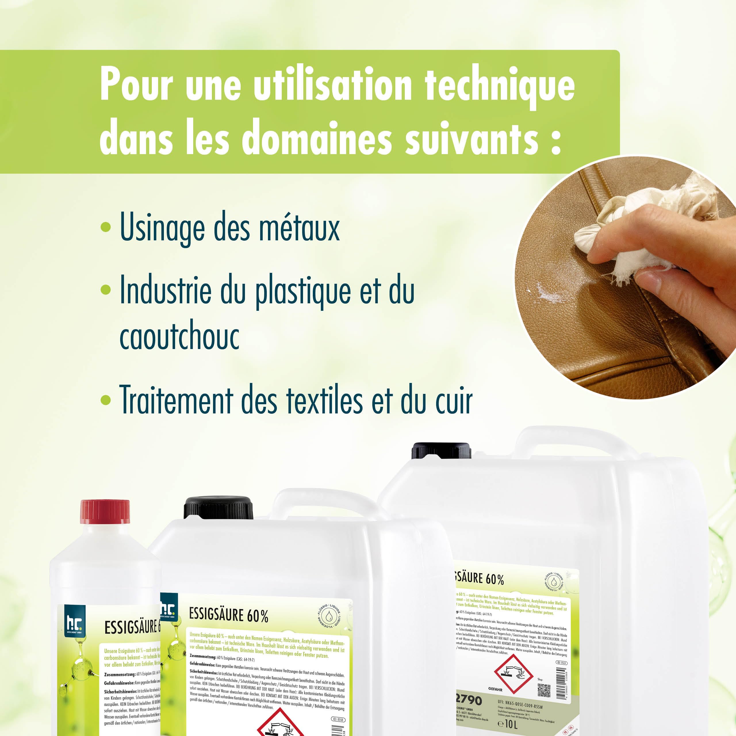 Höfer Chemie 2 x 5 L D'acide Acétique 60% - Nettoyant et Détartrant Optimal - Qualité Supérieure Fabriquée en Allemagne - Fraîchement Rempli dans un Bidon Pratique