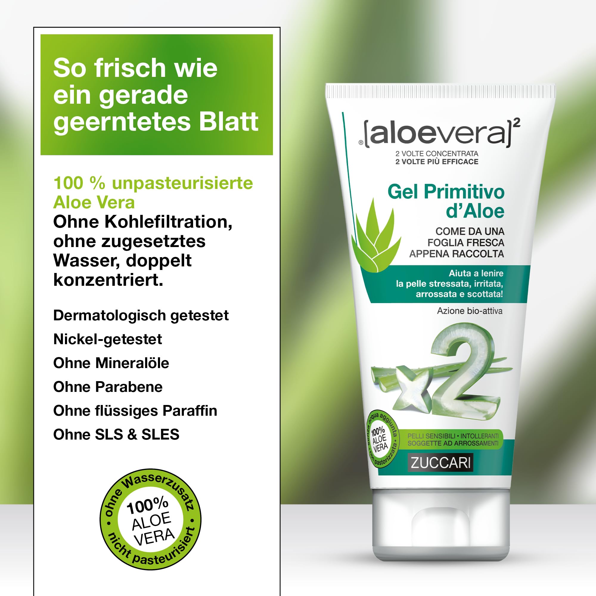 ZUCCARI Aloe Vera Gel - 100 Prozent Pur (150ml) - Doppelt konzentrierte  Feuchtigkeitscreme fr besonders strapazierte Haut & bei Sonnenbrand -  Erfrischendes Gel Puree fr Gesicht, Krper und Kopfhaut : Amazon.de:  Kosmetik