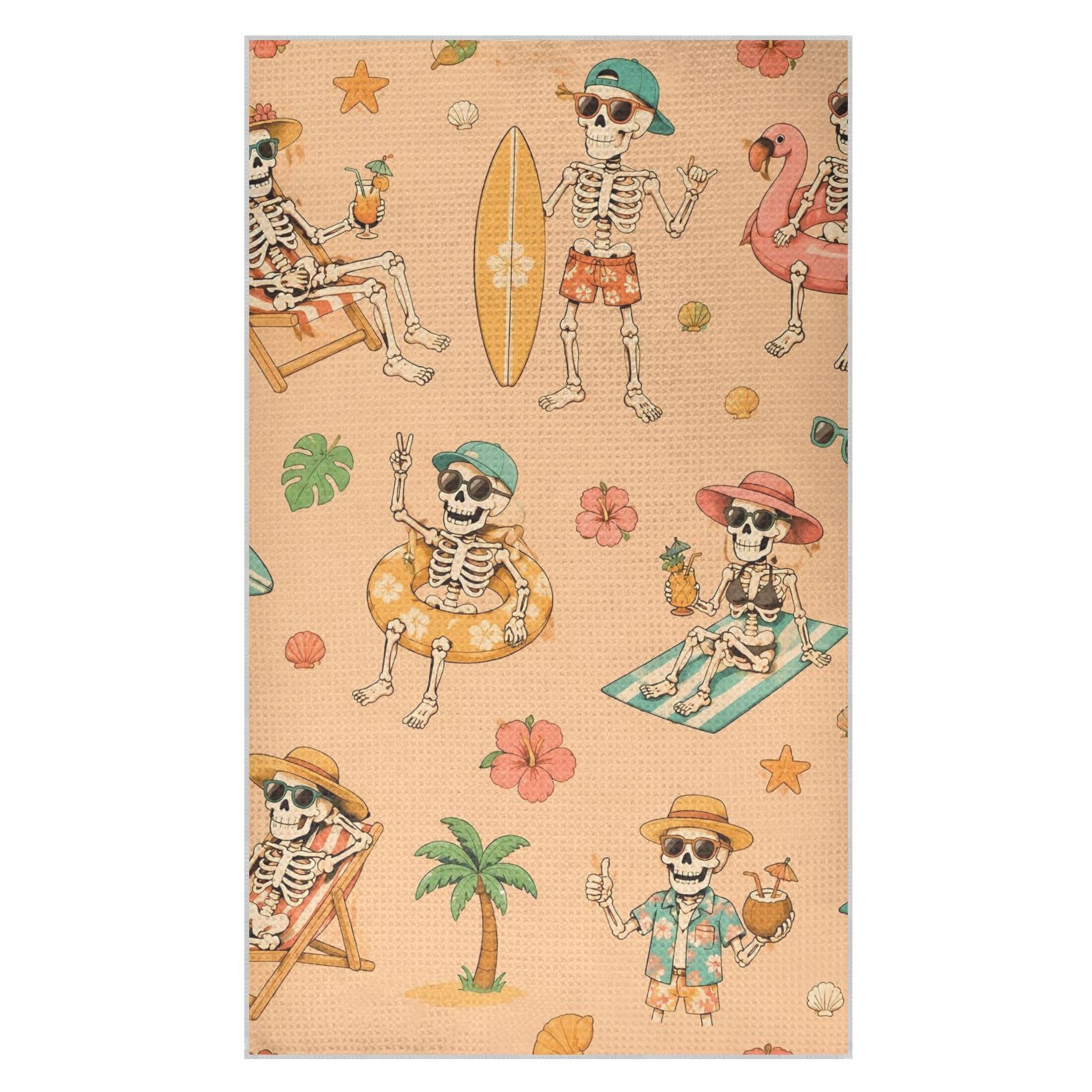 Kutsu Summer Skeleton Waffle Weave Kitchen Towels Absorbent Quick Drying Dish Towels for Kitchen, Decorative Tea Towel, 18x30 in