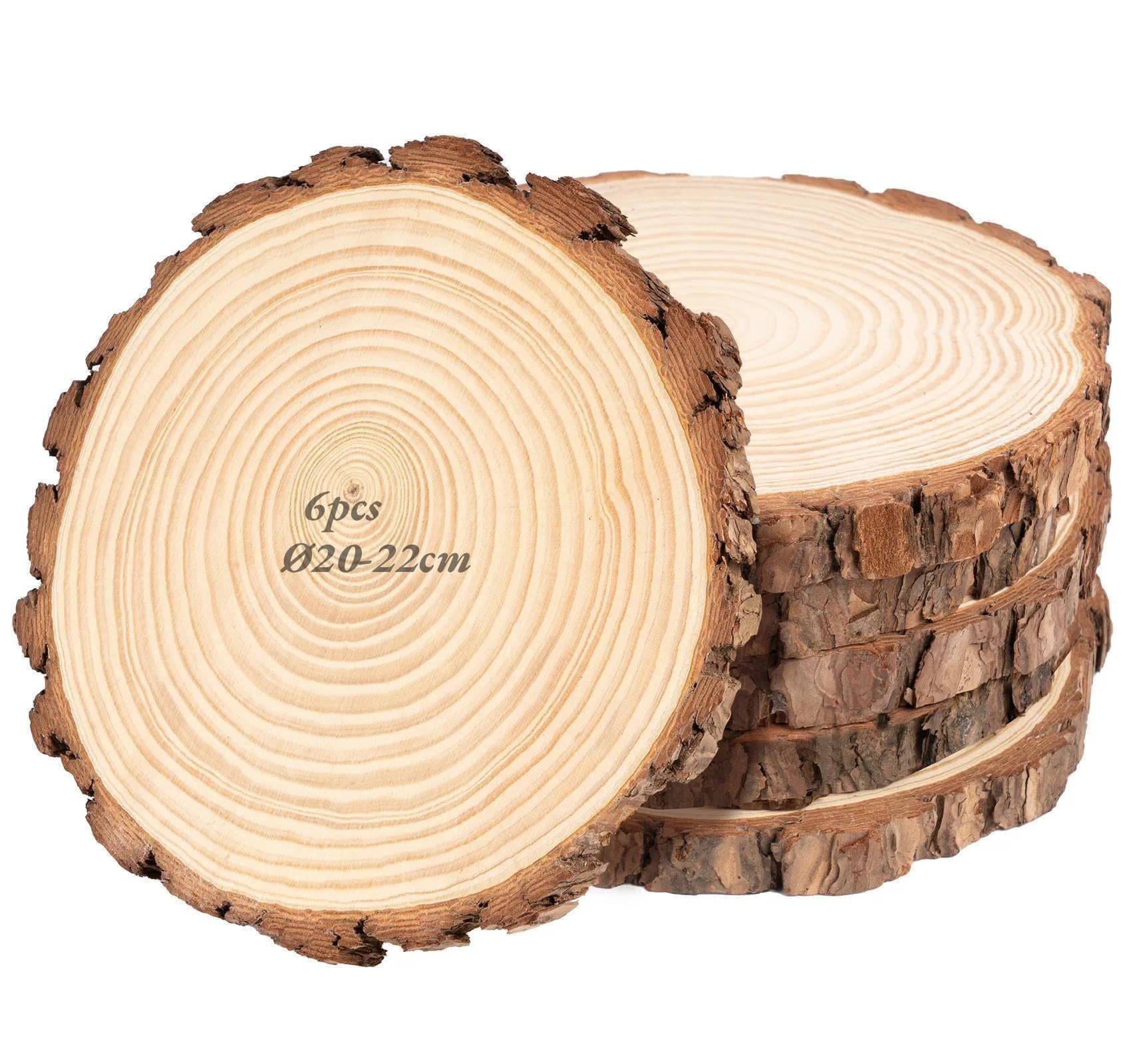 12 Stück Holzscheiben 20-22 cm Durchmesser mit Rinde, Runde Baumscheiben aus Naturholz, 20 mm Dicke, Rustikale Holzscheiben Deko für Hochzeit, Tischdeko, Kerzen & Vintage Deko