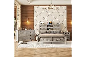Antique Gray Farmhouse Queen Bedroom Set Enhances Functionality and Style