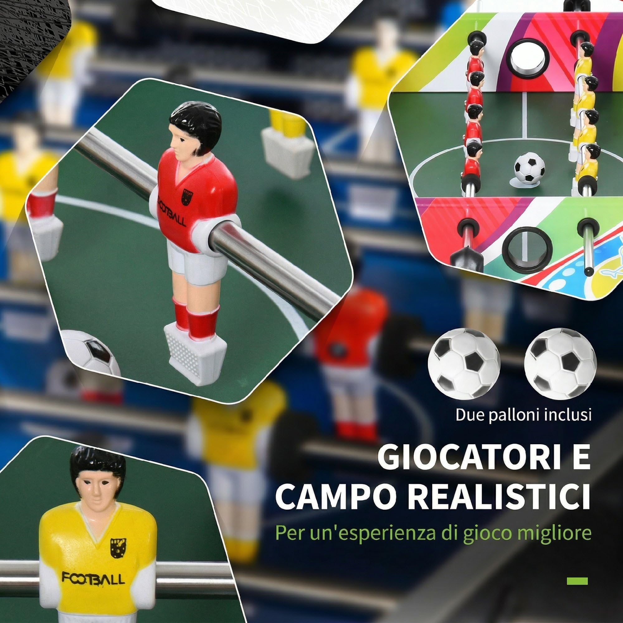 HOMCOM Calcio Balilla Classico con 2 Palline e 2 Tabelloni Segnapunti, Tavolo da Gioco in MDF, Acciaio Inox e Plastica, 86.5x43.5x63 cm, Multicolore