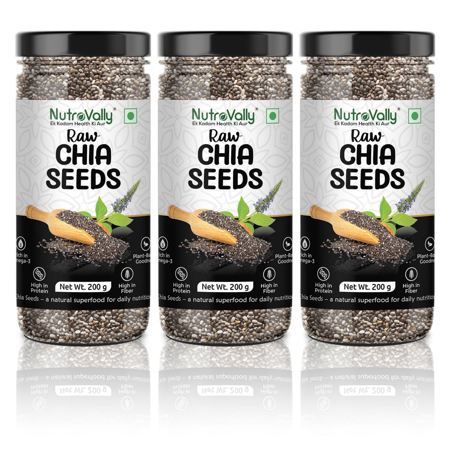 Chia Seeds 200g Pack of 3 |chia Seeds for Weight Loss, Glowing Skin, Daily Nutrition, Energy Boost |chia seed| Healthy Snacks, Easy to Eat|Perfect for Smoothies, Yogurt, Salads