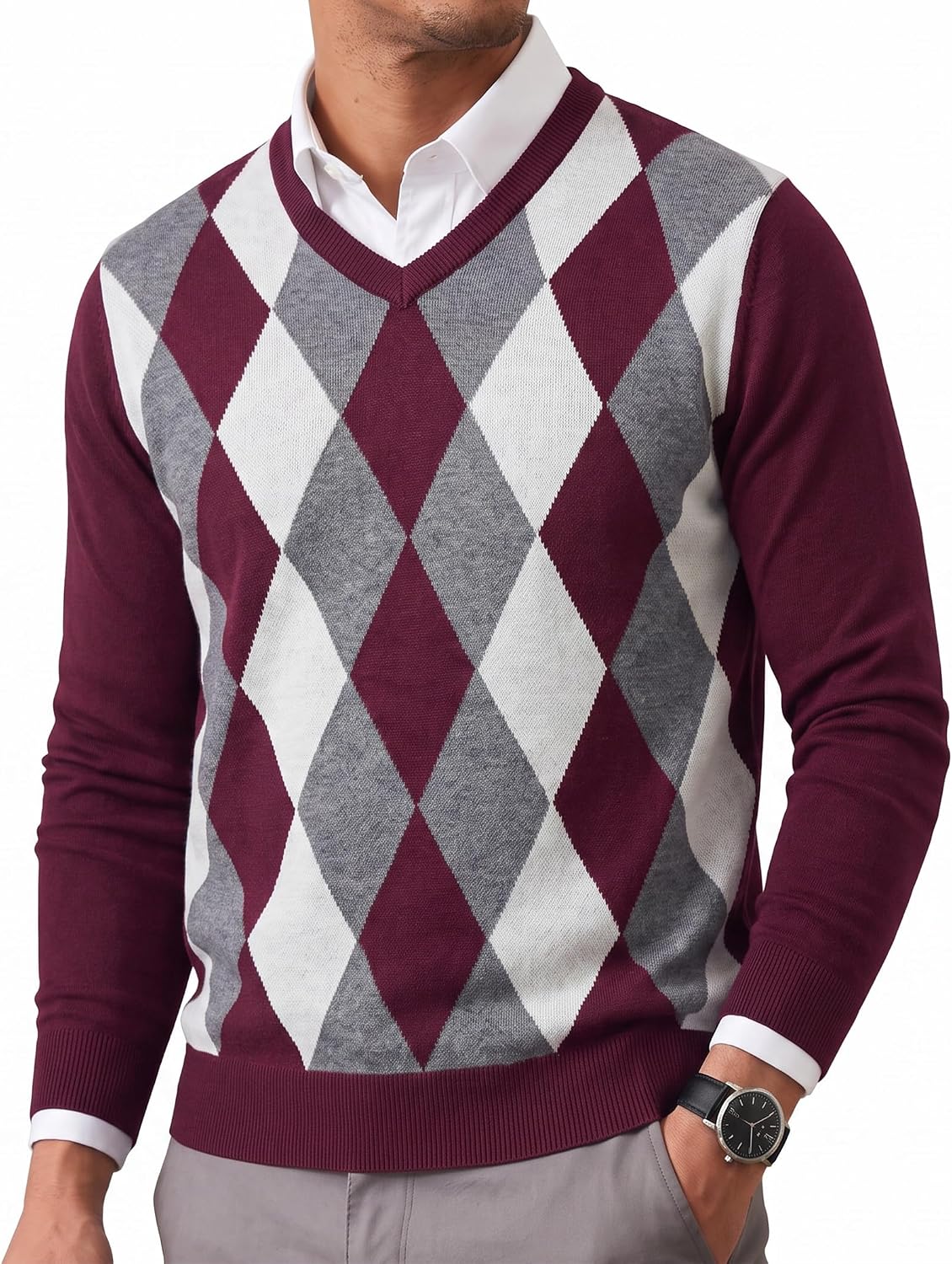 COOFANDY Mens Casual V Neck Sweater Knit Slim Fit Long Sleeve Pullover Top