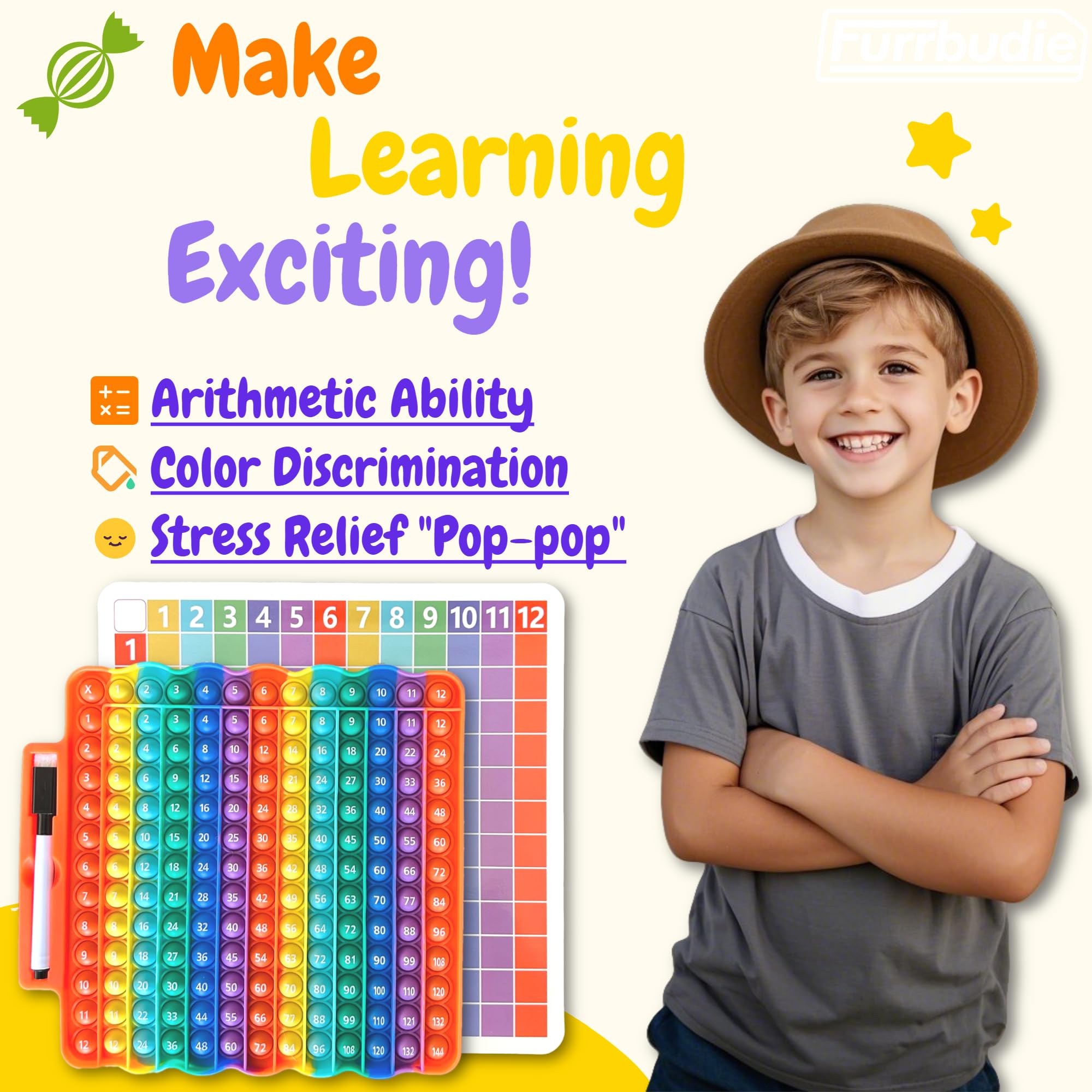 Times Table Poppet 12x12 Multiplication Pop It Times Tables Toy, Multiplication Addition Tables Math Pop It Toy For Kids, Number Push Bubble Sensory Fidget Popper, Preschool Education Pop Up Toy - Image 4