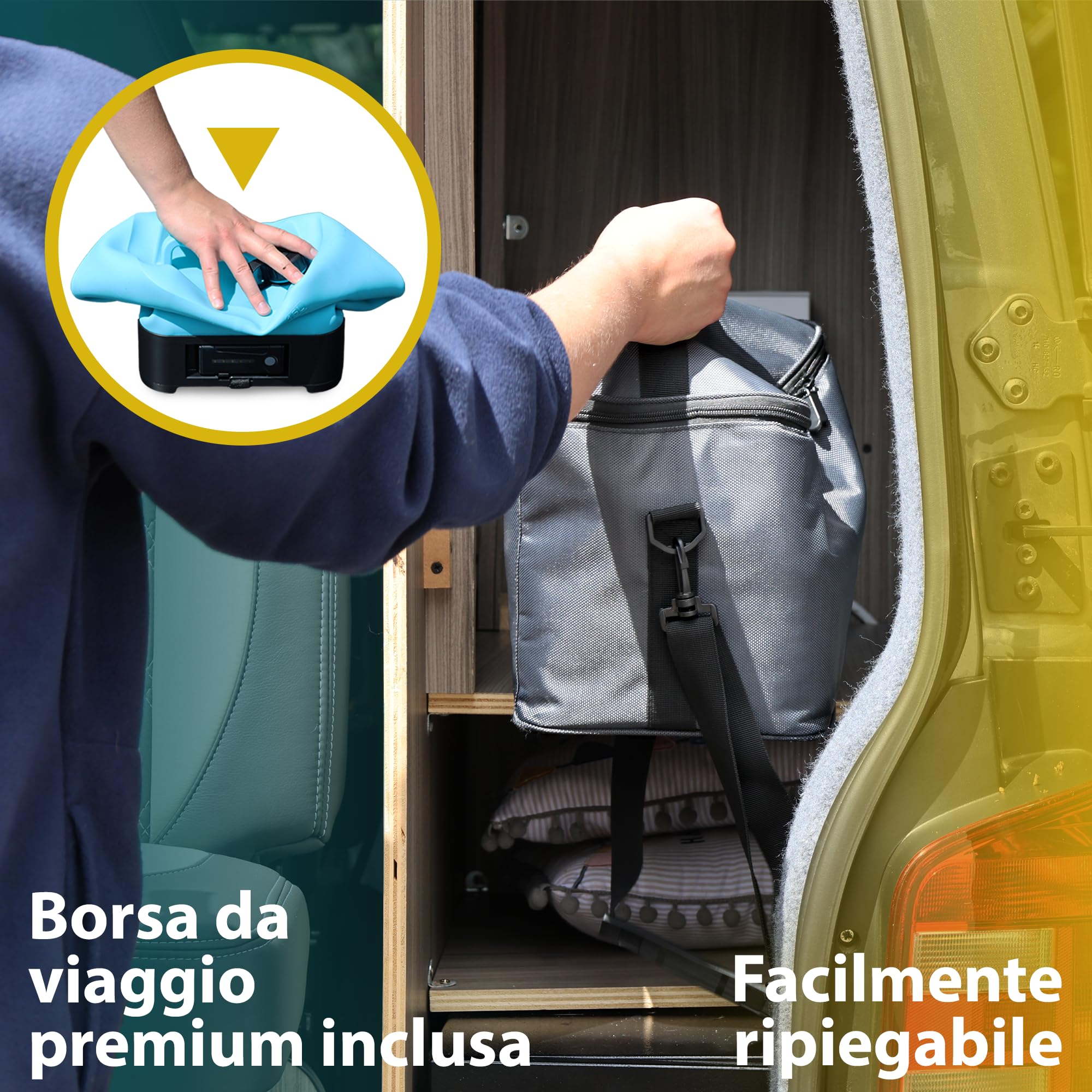 Colapz Doccia da Campeggio Elettrica Portatile con Batteria & Serbatoio 15L – Doccia Esterna Riscaldata Fino a 42 °C – Mobile per Camper, Van, Viaggi, Festival, Trekking & Giardino