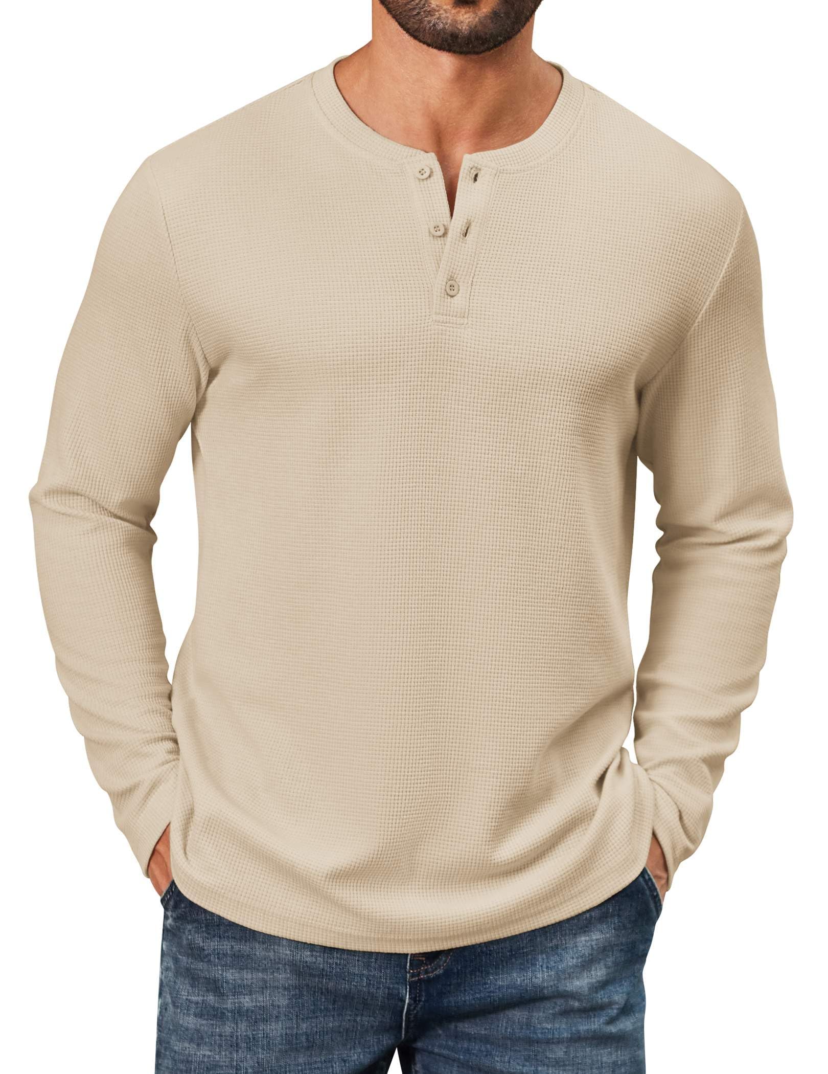COOFANDY Men's Waffle Henley Shirts Long Sleeve Pullover Shirt Casual Knit T-Shirt Lightw…