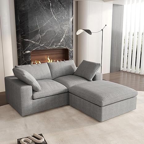 Cloud Couch Modular Sectional Sofa for LivingRoom, 80.3" Down Filled L Shaped Couch, 2 Seater+ 1 Storage Ottoman Convertible Funiture for Apartment(Grey, LoveSeat+1 Ottoman)