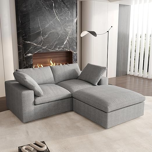 Cloud Couch Modular Sectional Sofa for LivingRoom, 80.3" Down Filled L Shaped Couch, 2 Seater+ 1 Storage Ottoman Convertible Funiture for Apartment(Grey, LoveSeat+1 Ottoman)