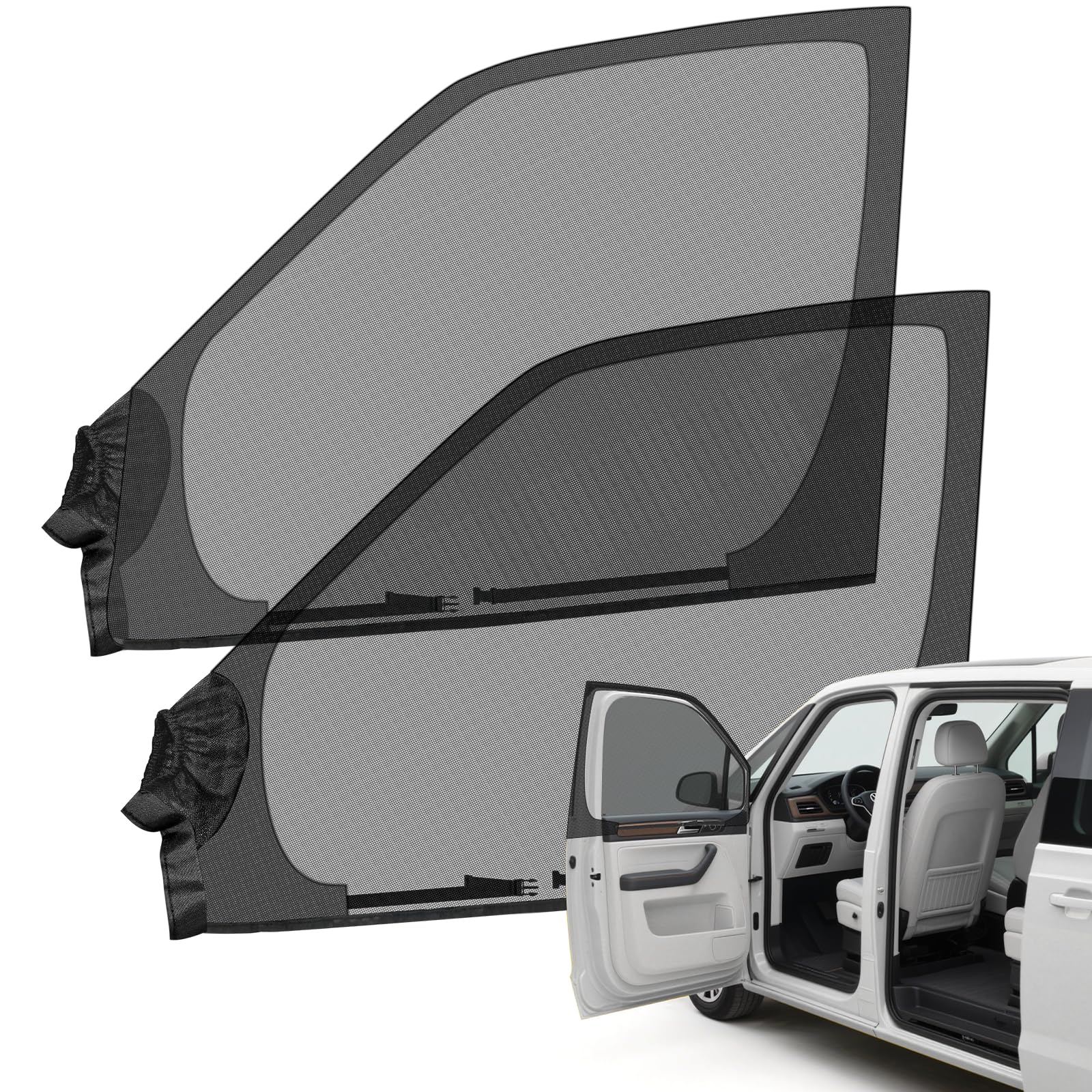 Zanzariere per Porta Anteriore (Coppia) Set 2 Pezzi Protezione Solare per Finestrini Dell'Auto Compatibili con VW ID Buzz 2022-2025, In Rete Traspirante, per Campeggio
