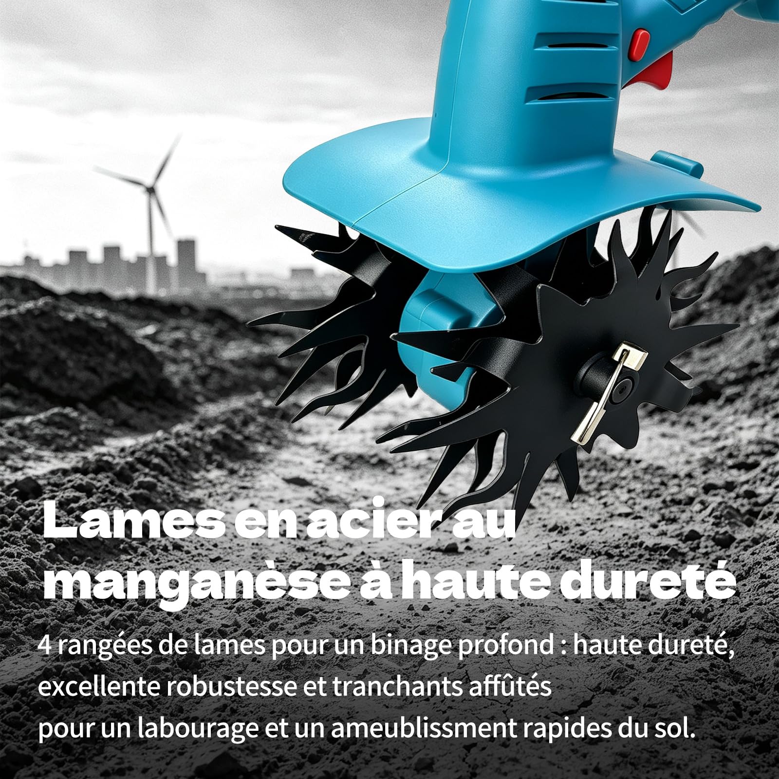 Bostar Motobineuse Électrique, Compatible avec Makita 18V Batterie Motocultor sans Fil, Bineuse Rotative 1,78kg avec Écran Numérique, 4 Lames Ø160mm, Profondeur 17cm, avec 2 Batteries 2000mAh