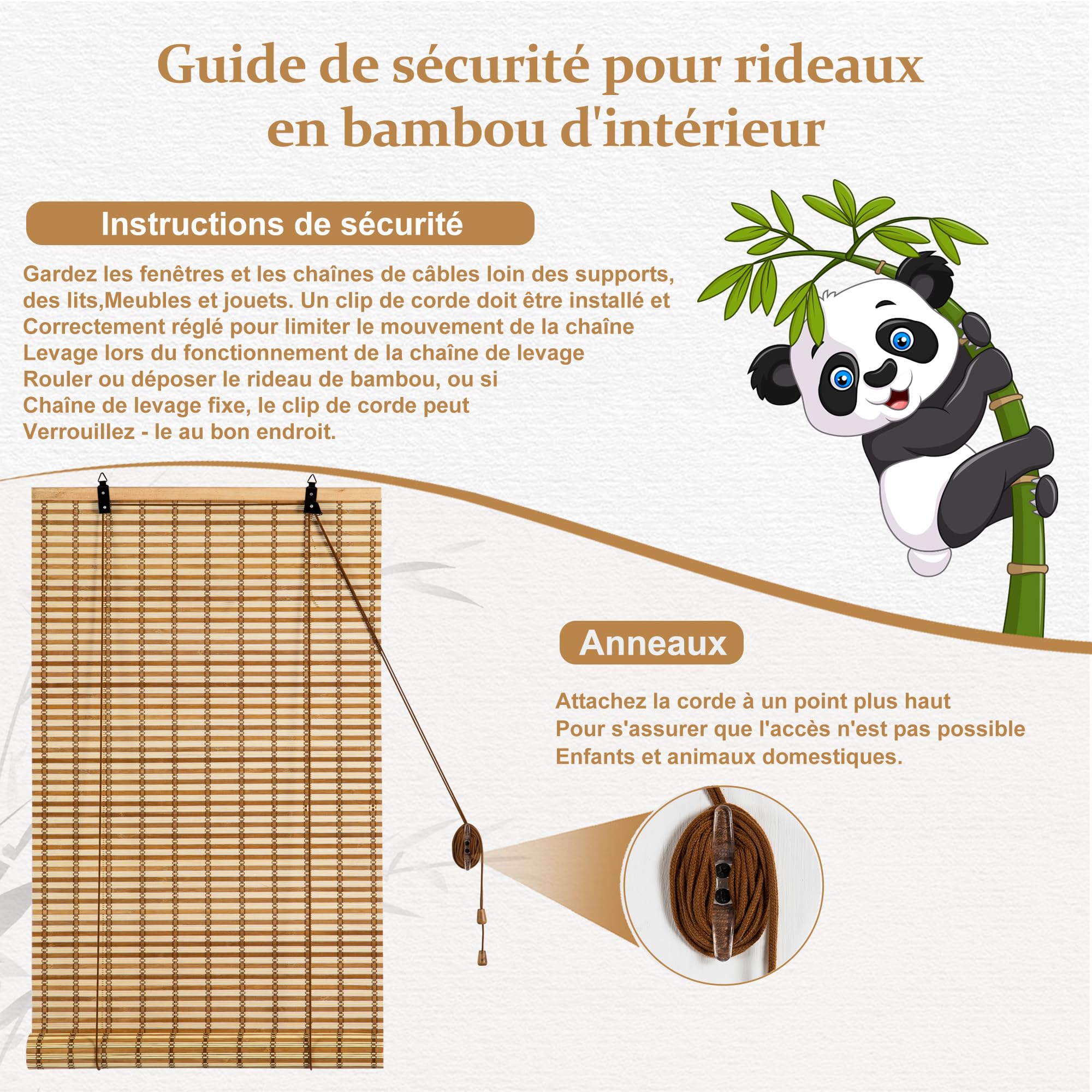 Store Occultant,Store Bambou Intérieur,Protection Solaire Protection visuelle Store à enroulement à tirage latéral pour Fenêtres et Portes,90x220CM