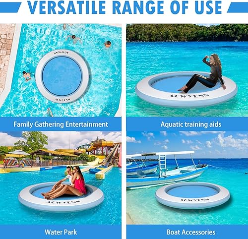 Miniatura 4 de Hamaca inflable de agua para adultos, hamaca flotante redonda para lago, piscina, playa (8 pies, blanco)