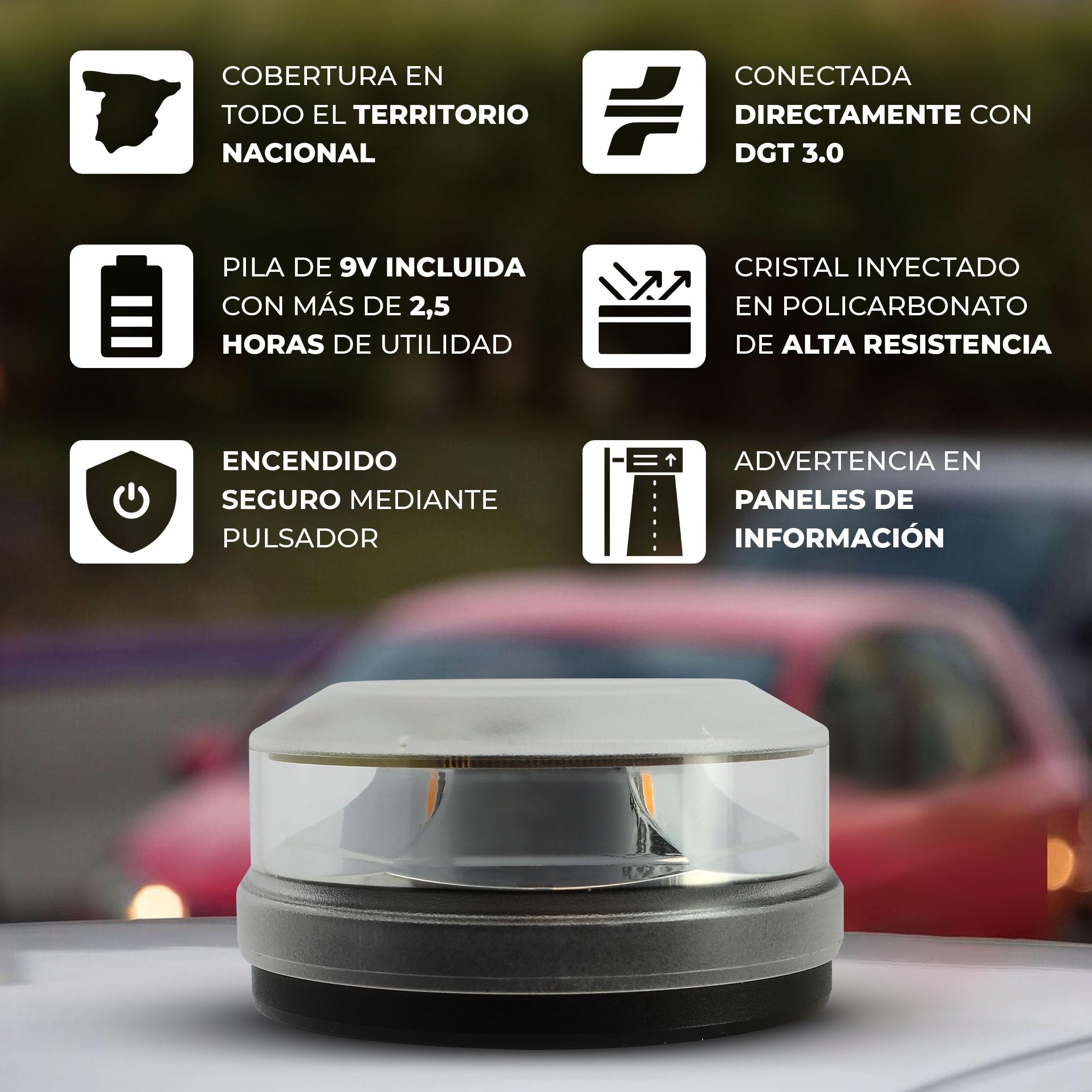 S SUMEX Luz de Emergencia V16 con Geolocalización Homologada por la DGT Baliza V16 SIM Incorporada y Activada Clasificación IP-54 Visibilidad a más de 1 Km Base Imantada Piloto Indicador de Conexión