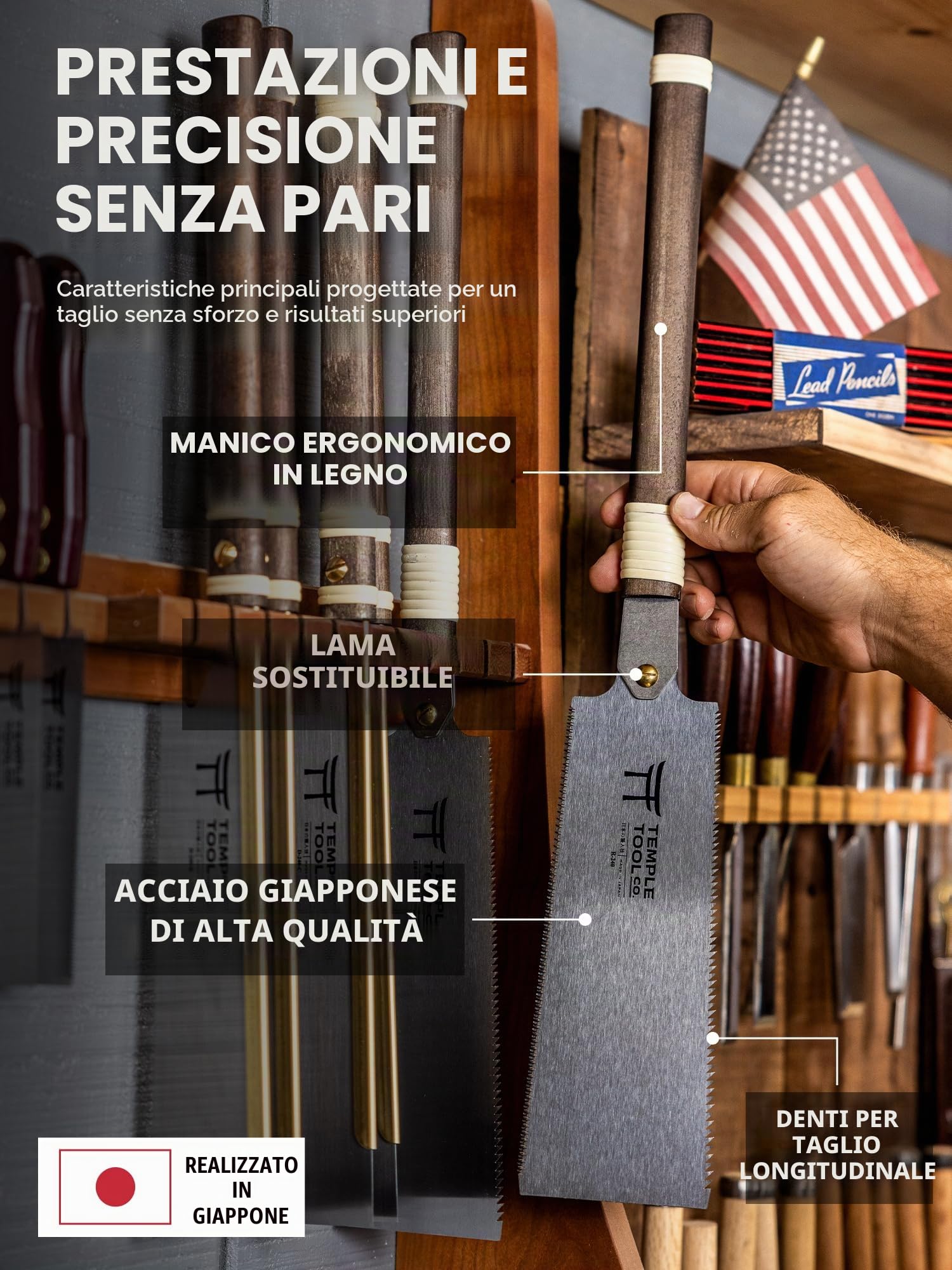 Temple Tool Co. - Sega a mano giapponese Ryoba da 9,5 mm con taglio a strappo e taglio trasversale, sega per legno per coda di rondine, tenoni, falegnameria, taglieri su lunghezza e larghezza