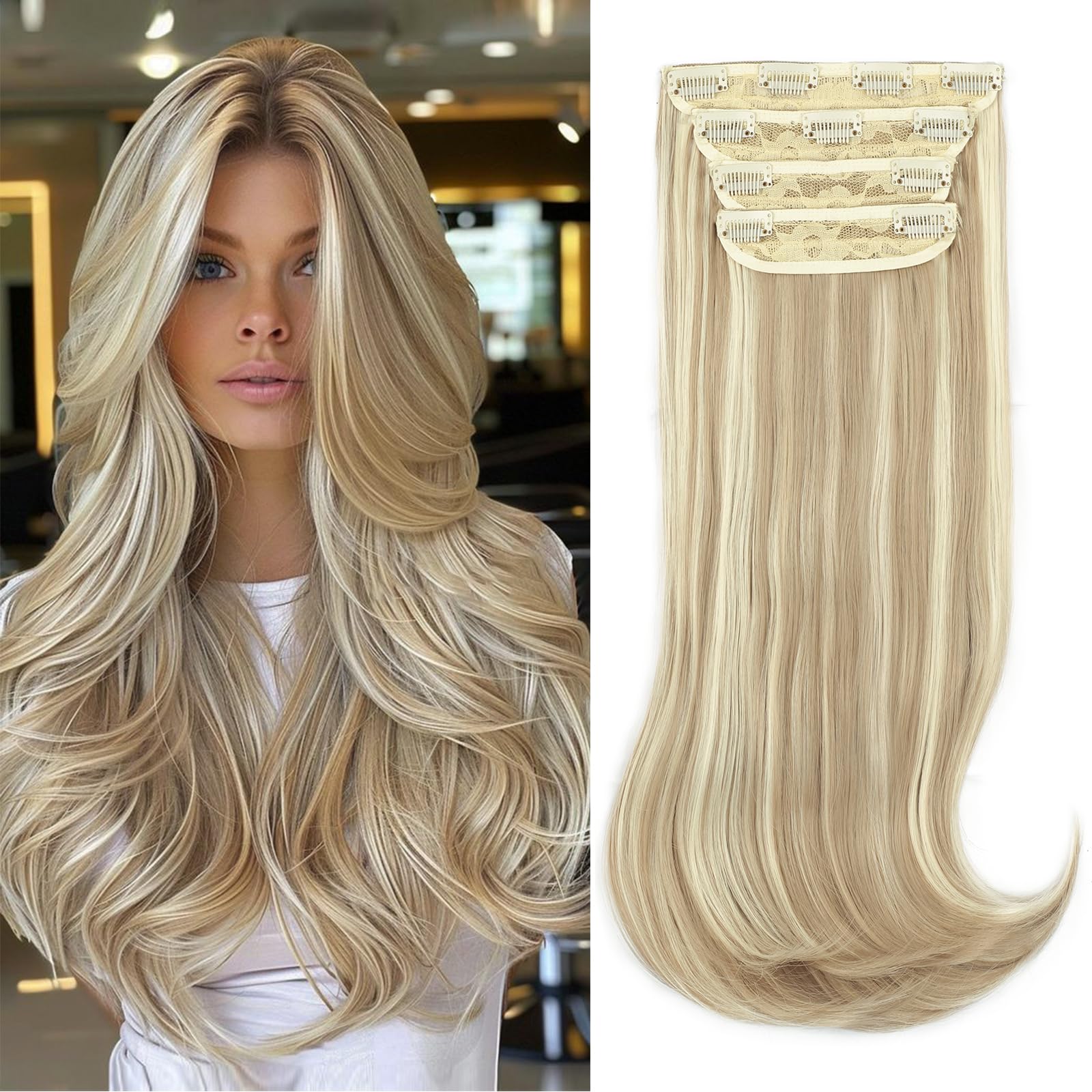 FREEMEIGE Clip in Hair Extensions 4PCS Thick Long Stright Layered Hair Extensions for Women