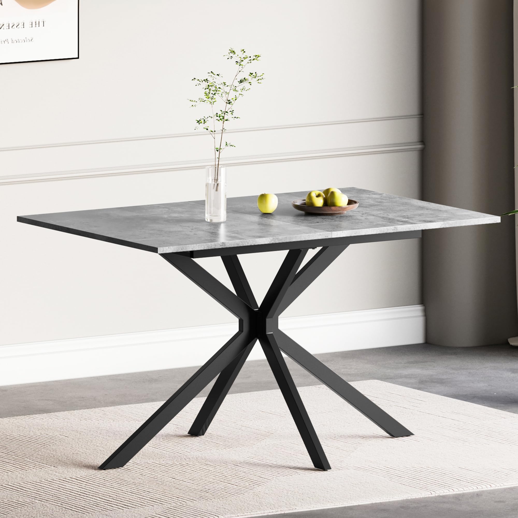 Ausziehbarer Esstisch Betonoptik 120–160x80x73,5cm für 4–8 Personen | Küchetisch Esszimmertisch für Esszimmer, Küche und Wohnzimmer