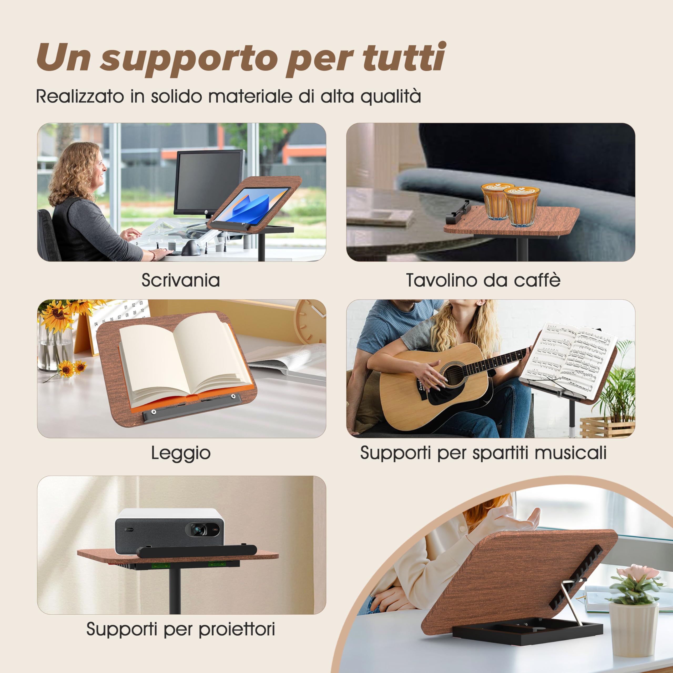 Supporto per libri da pavimento e scrivania 2 in 1 senza ruote altezza