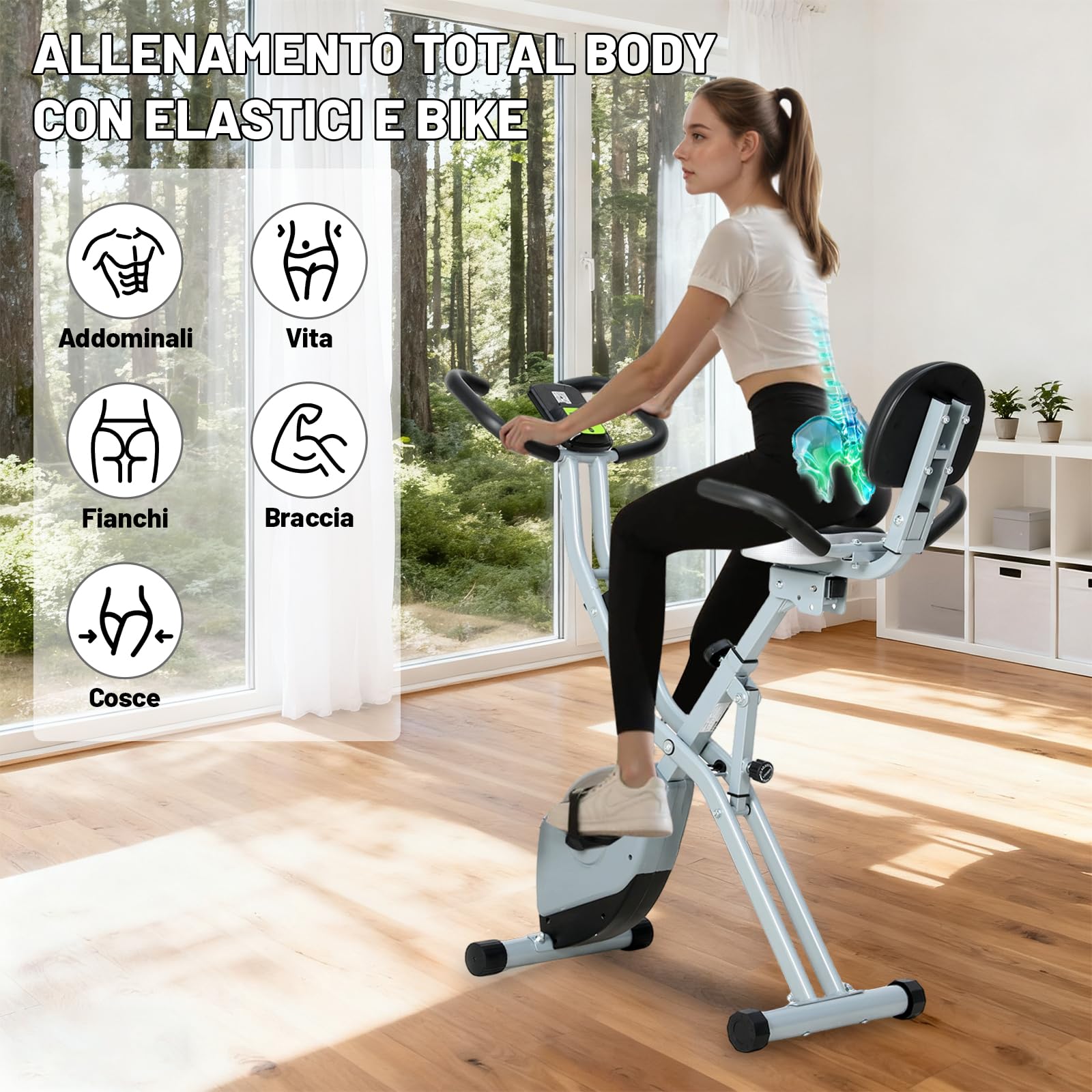 ISE Cyclette da Casa, Cyclette Pieghevole per Casa con Resistenza Magnetica a 8 Livelli Schermo LCD Supporto per Smartphone/Tablet Bluetooth e APP