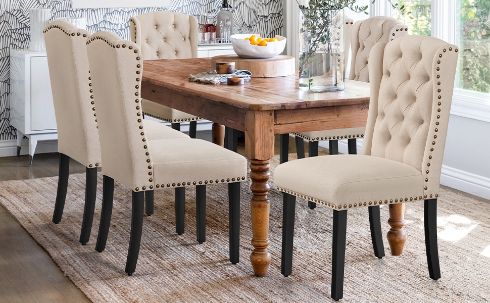 Amazon.com - Yaheetech Upholstered Dining Chairs Set of 4 Button