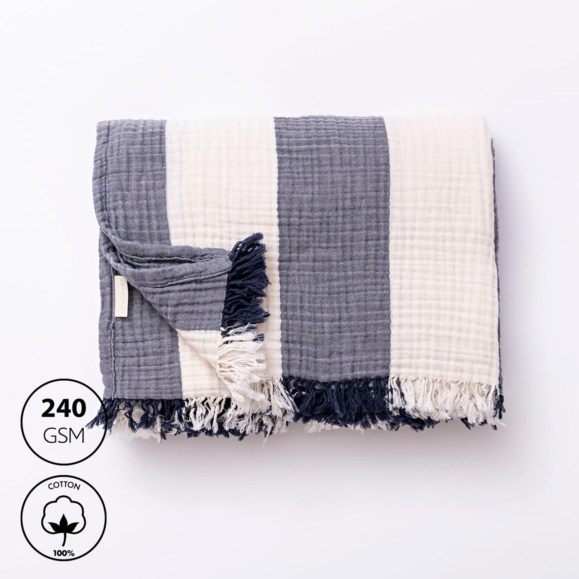 Scalpers – Suave Manta Rayas 140x190cm 100% Algodón 240gsm Navy Mediterranean Home SC
