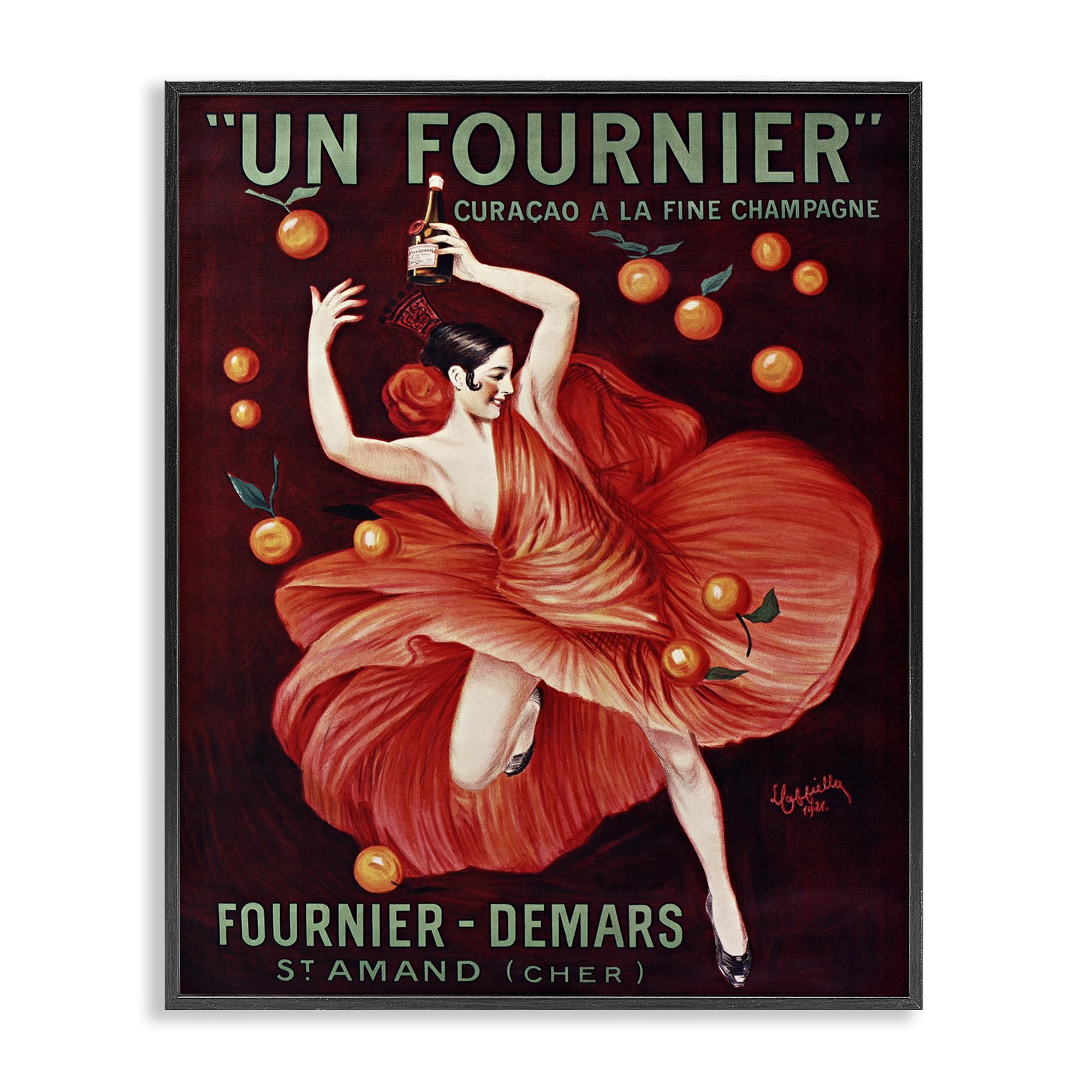 Stupell Industries Midnight Black (Textured) 'Vintage Champagne Dancer In Red'| Framed Giclee Art