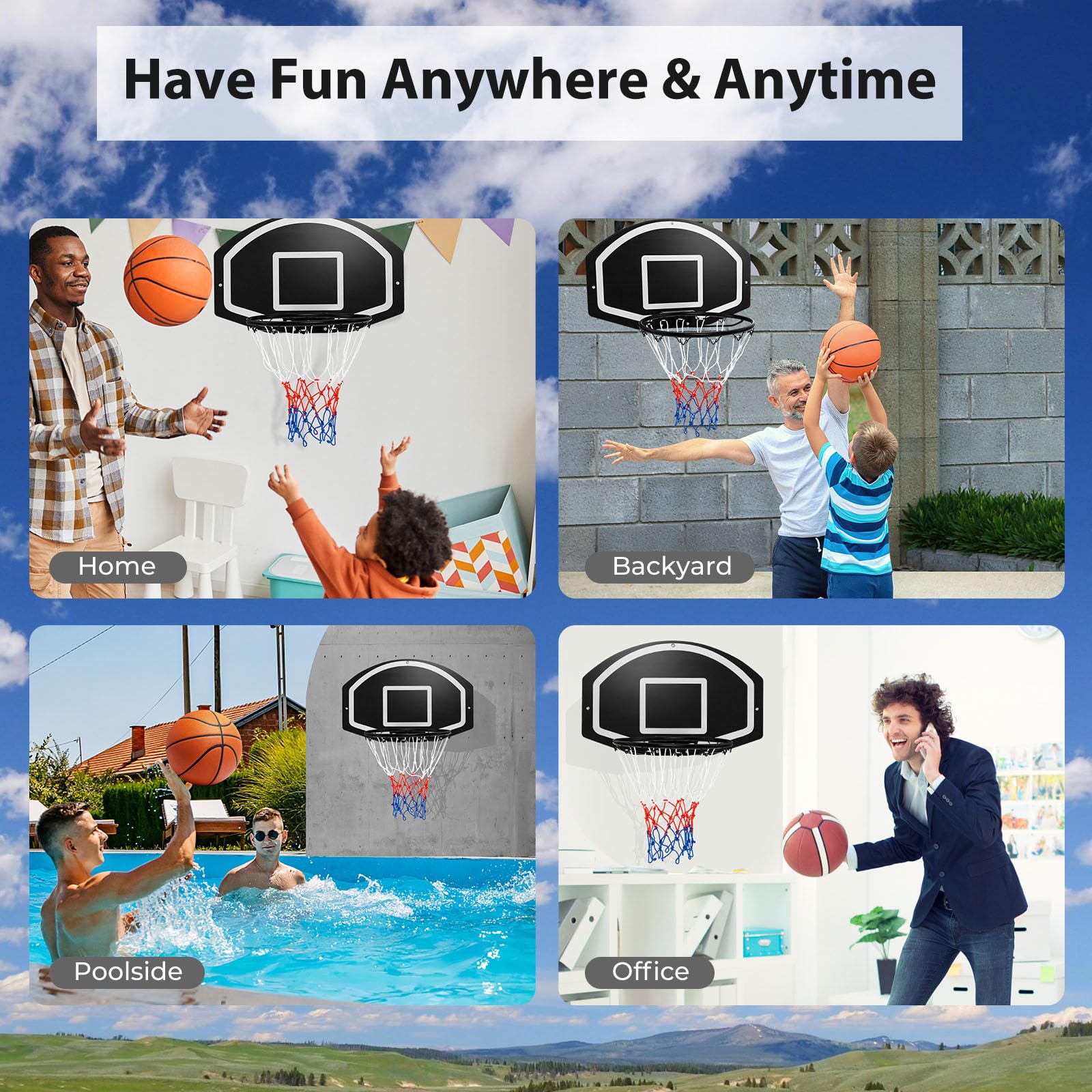 LIFEZEAL Canasta de Baloncesto con Tablero y Red de Baloncesto, Tablero de Baloncesto montado en la Pared, Tablero de Baloncesto de Interior o Exterior para niños y Adultos