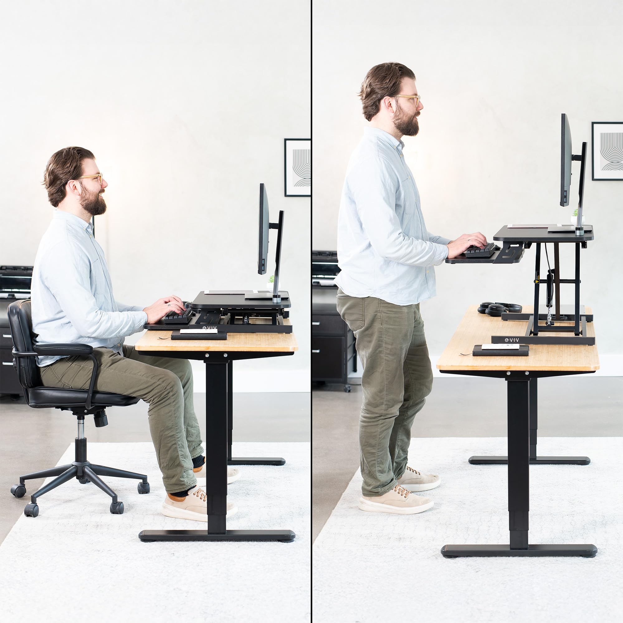 VIVO Height Adjustable 28 inch Stand Up Desk Converter Quick Sit to Stand Tabletop Dual Monitor Riser Workstation — view 9